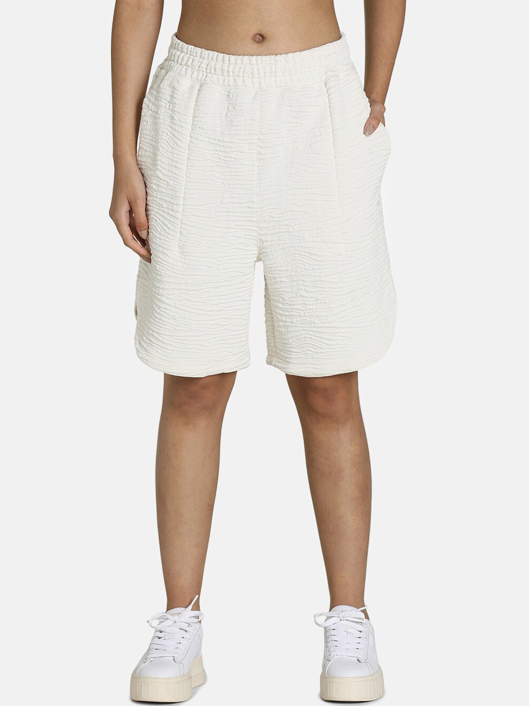 

Puma Women White Snow Tiger Wide Long Shorts