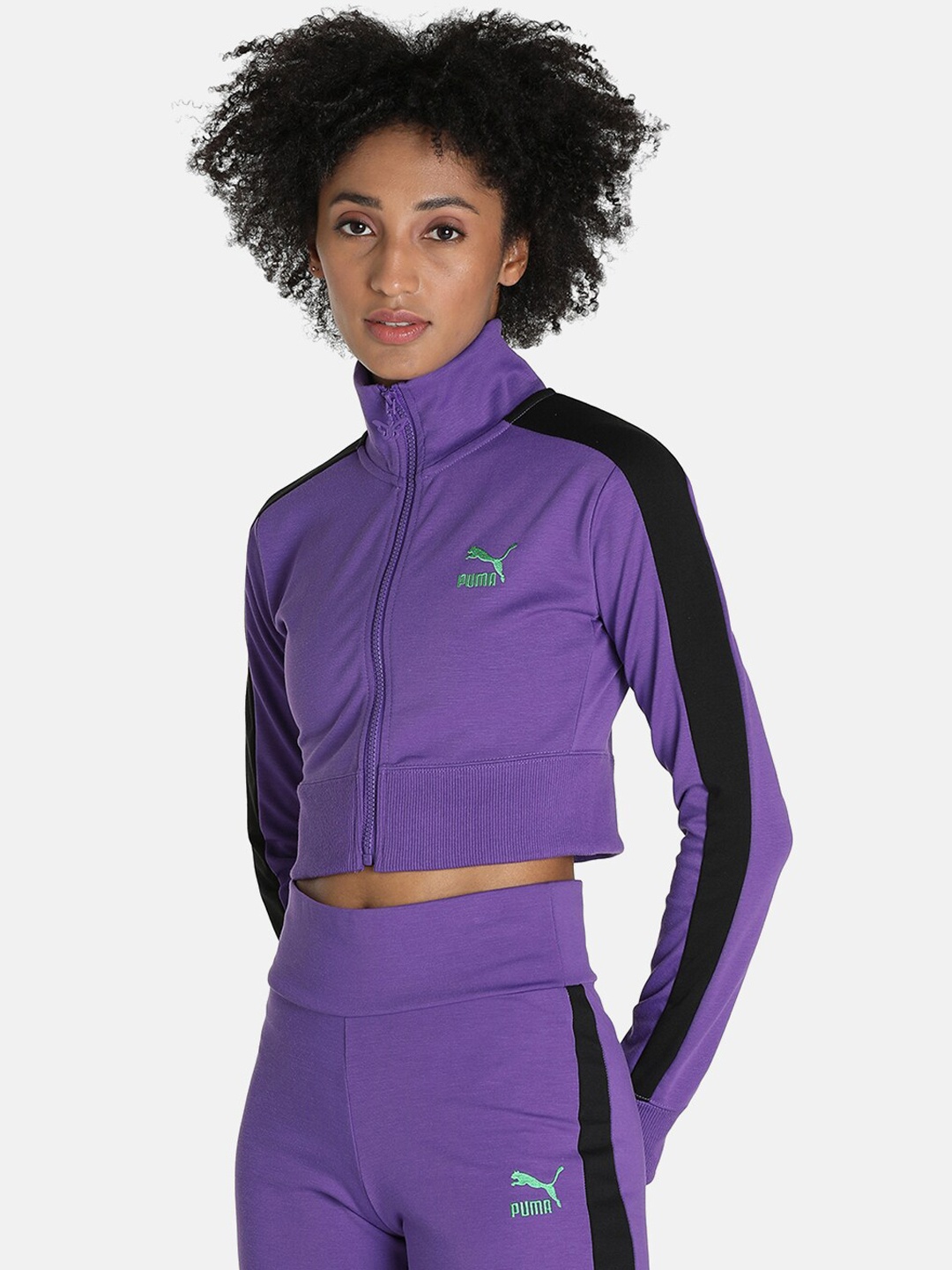 

Puma Women Purple T7 Slim Fit Cropped Track Jacket