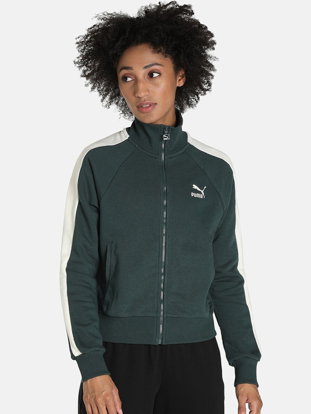 

Puma Women Green White Sporty Jacket