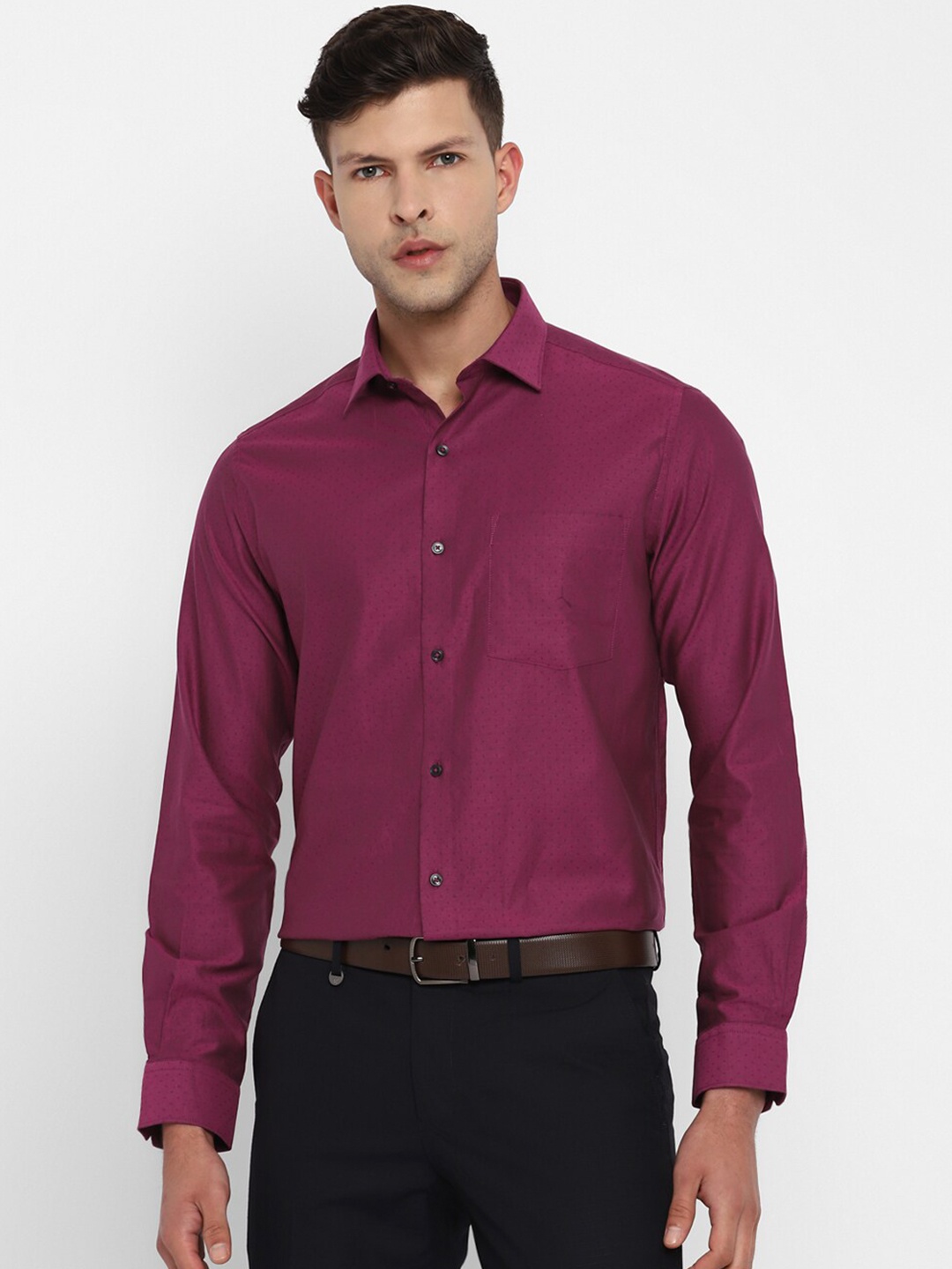 

Turtle Men Purple Self Design Slim Fit Cotton Casual Shirt