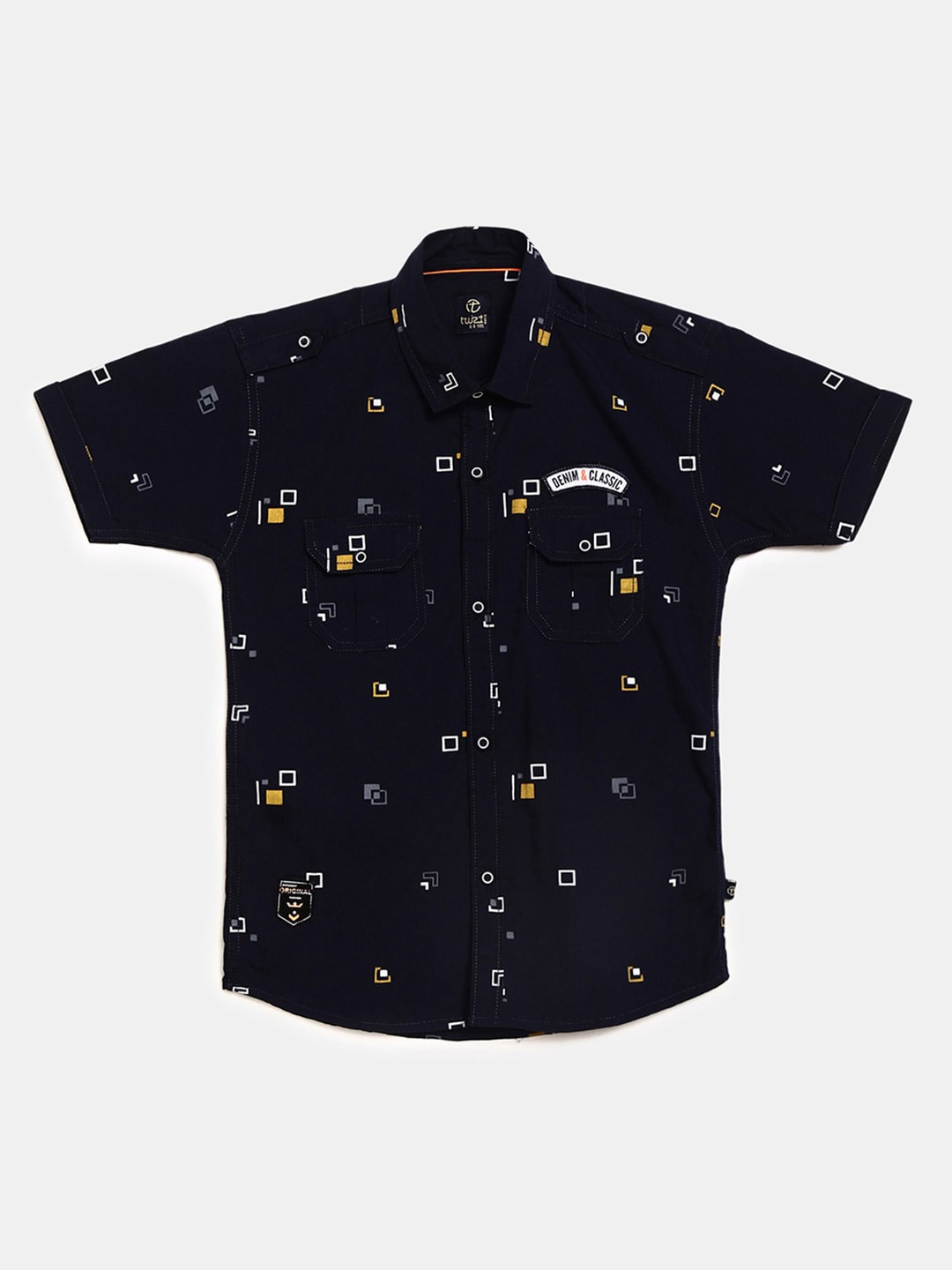 

V-Mart Boys Navy Blue Classic Printed Cotton Casual Shirt