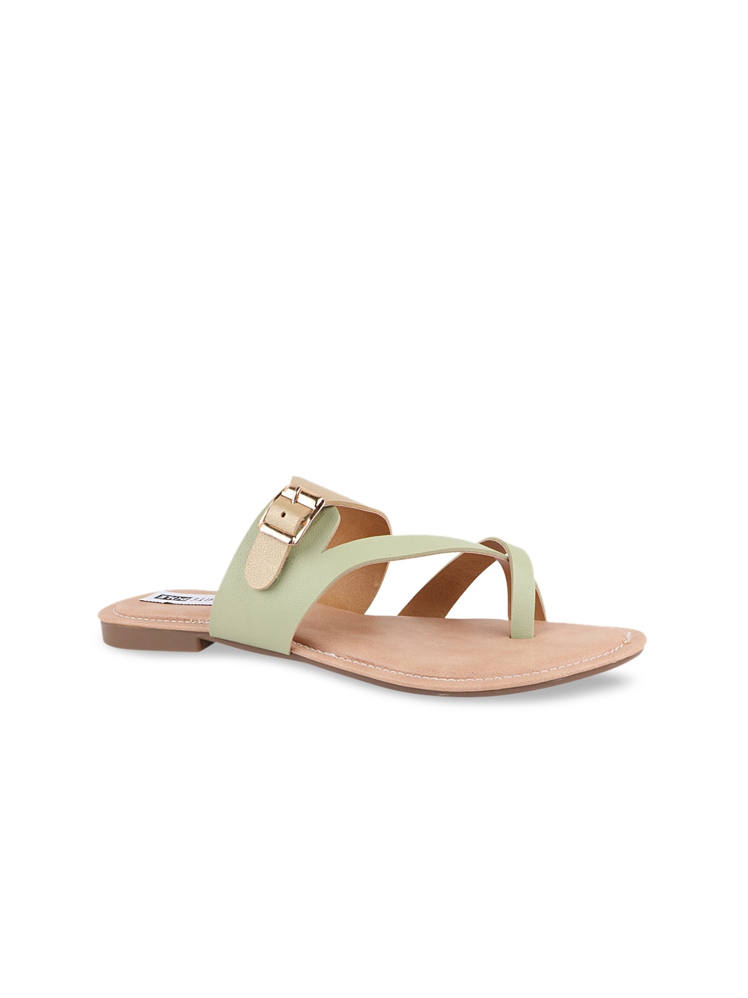 

THE WHITE POLE Women Green Colourblocked Ethnic One Toe Flats with Buckles