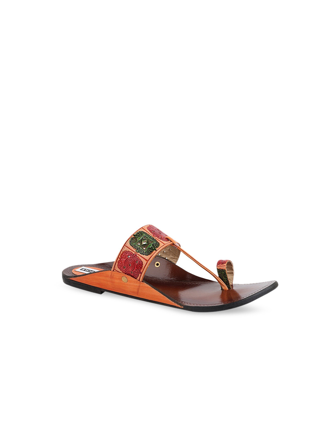 

THE WHITE POLE Women Brown Embellished Ethnic One Toe Flats with Buckles