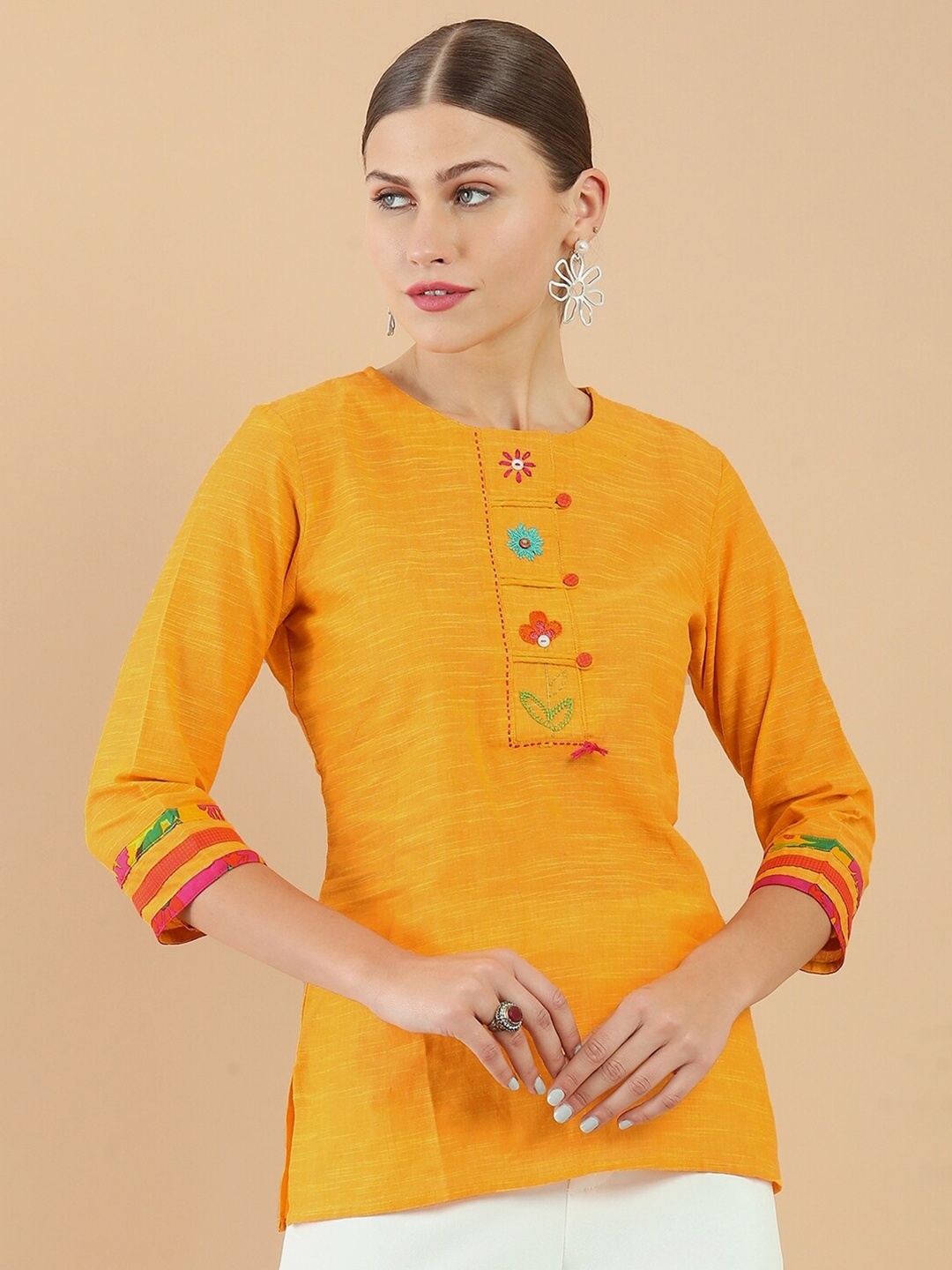 

Soch Women Yellow & Red Threadwork Cotton Tunic