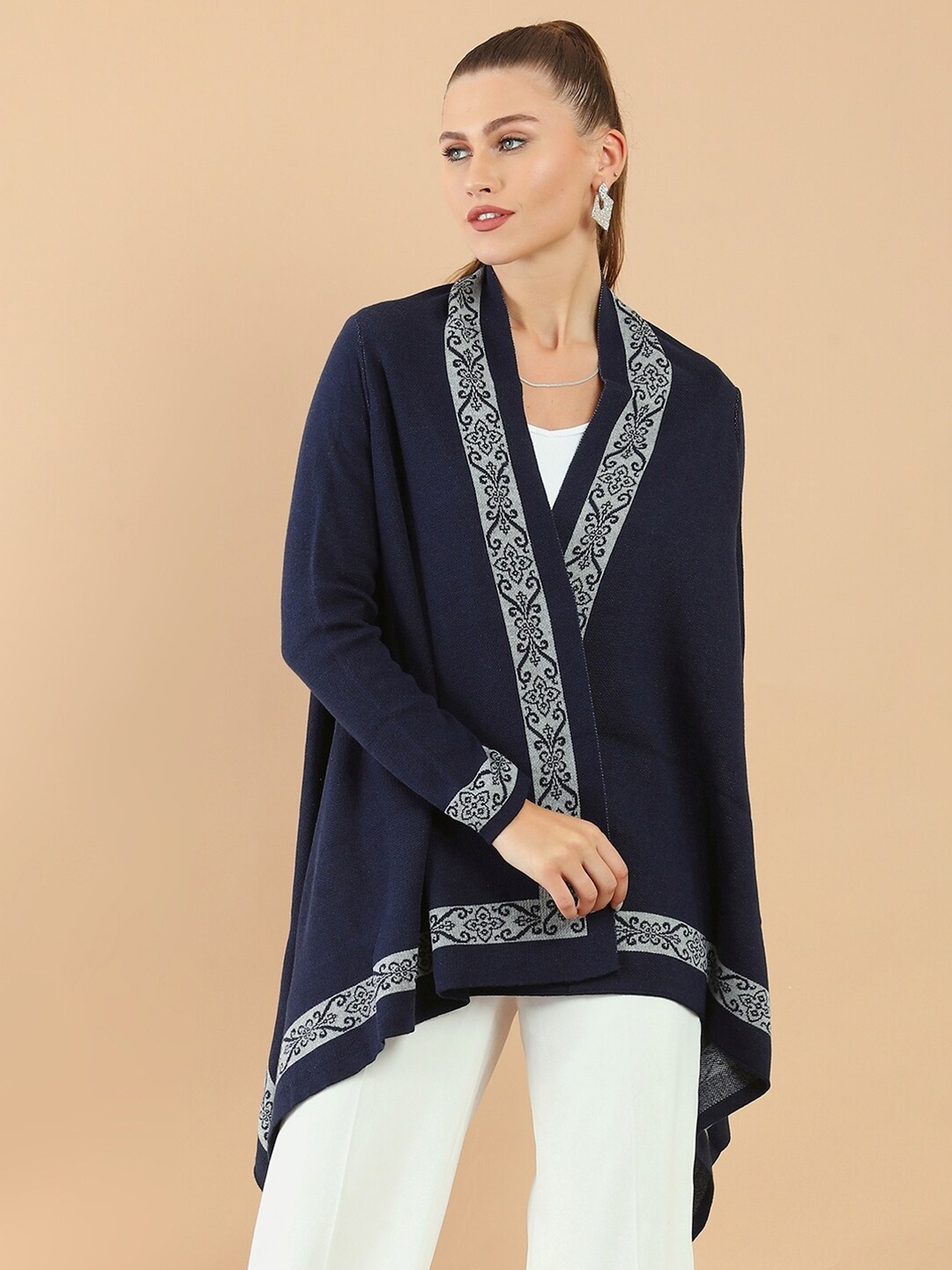 

Soch Women Blue Indigo Rayon Front Open Shrug, Navy blue