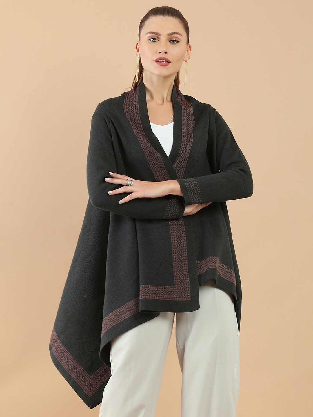 

Soch Women Green & Brown Bohemian Viscose Shrug