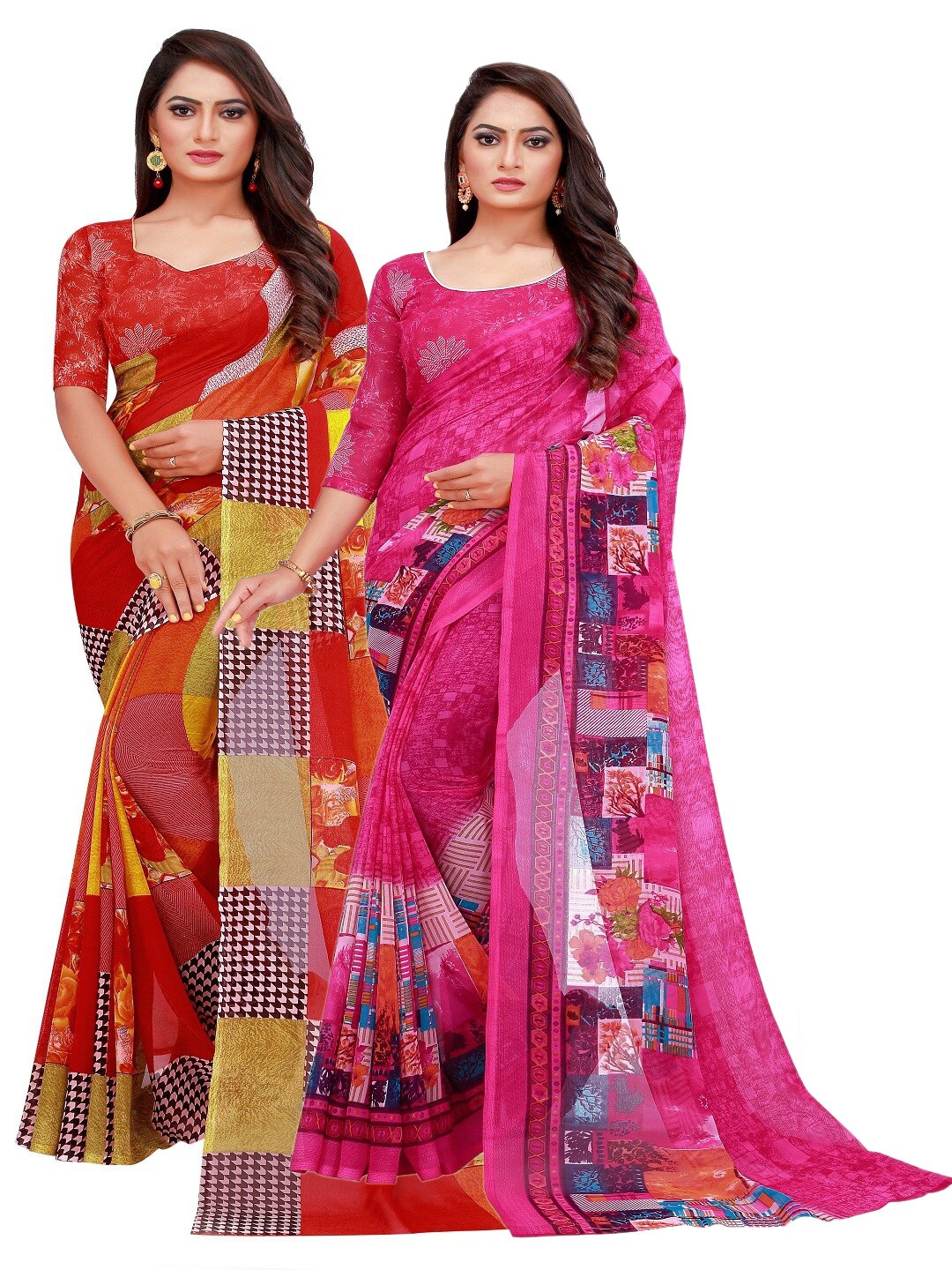 

Florence Pack of 2 Red & Pink Pure Georgette Sarees