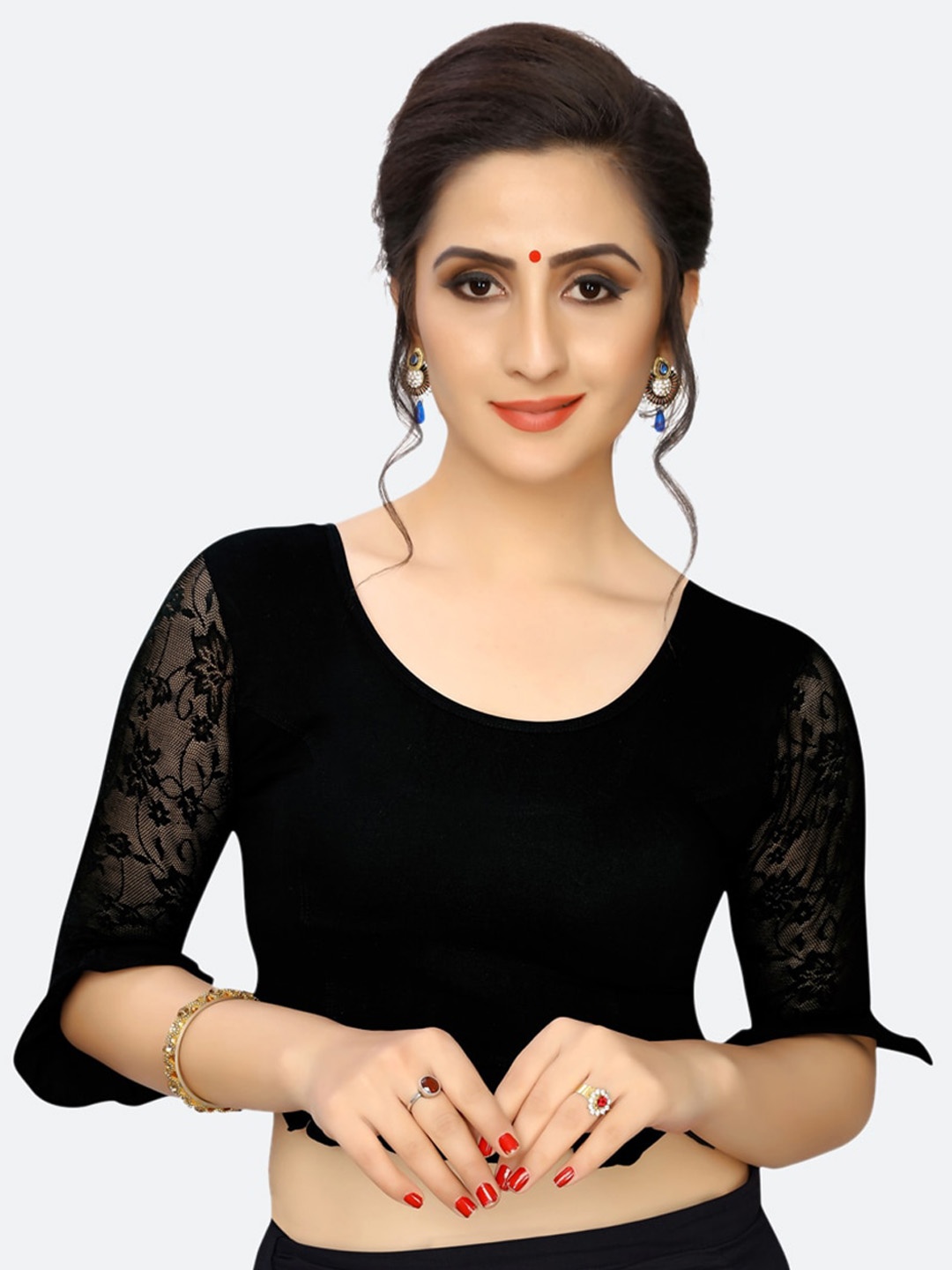 

SIRIL Women Black Solid Readymade Saree Blouse