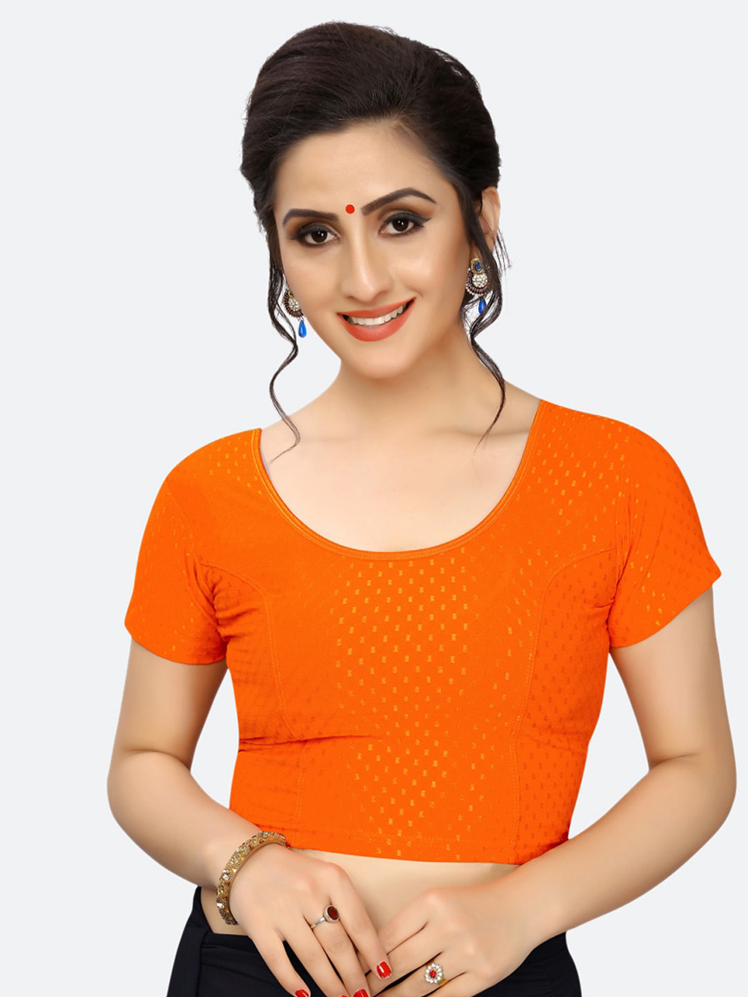 

SIRIL Orange Woven-Design Saree Blouse