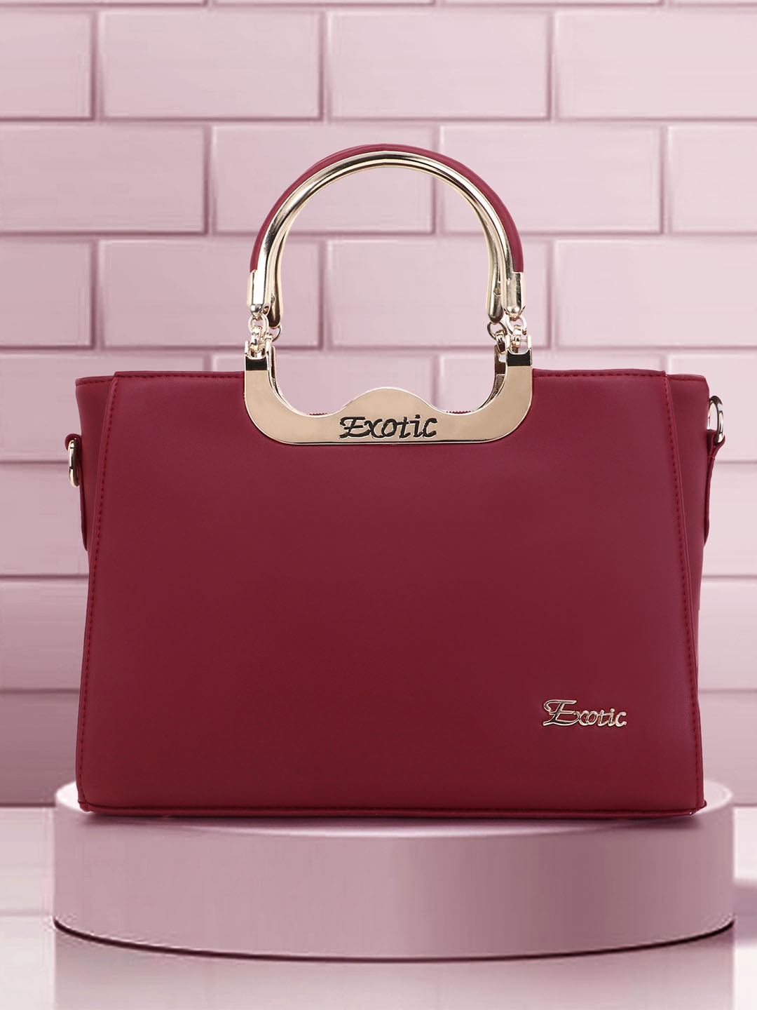 

Exotic Maroon PU Structured Handheld Bag