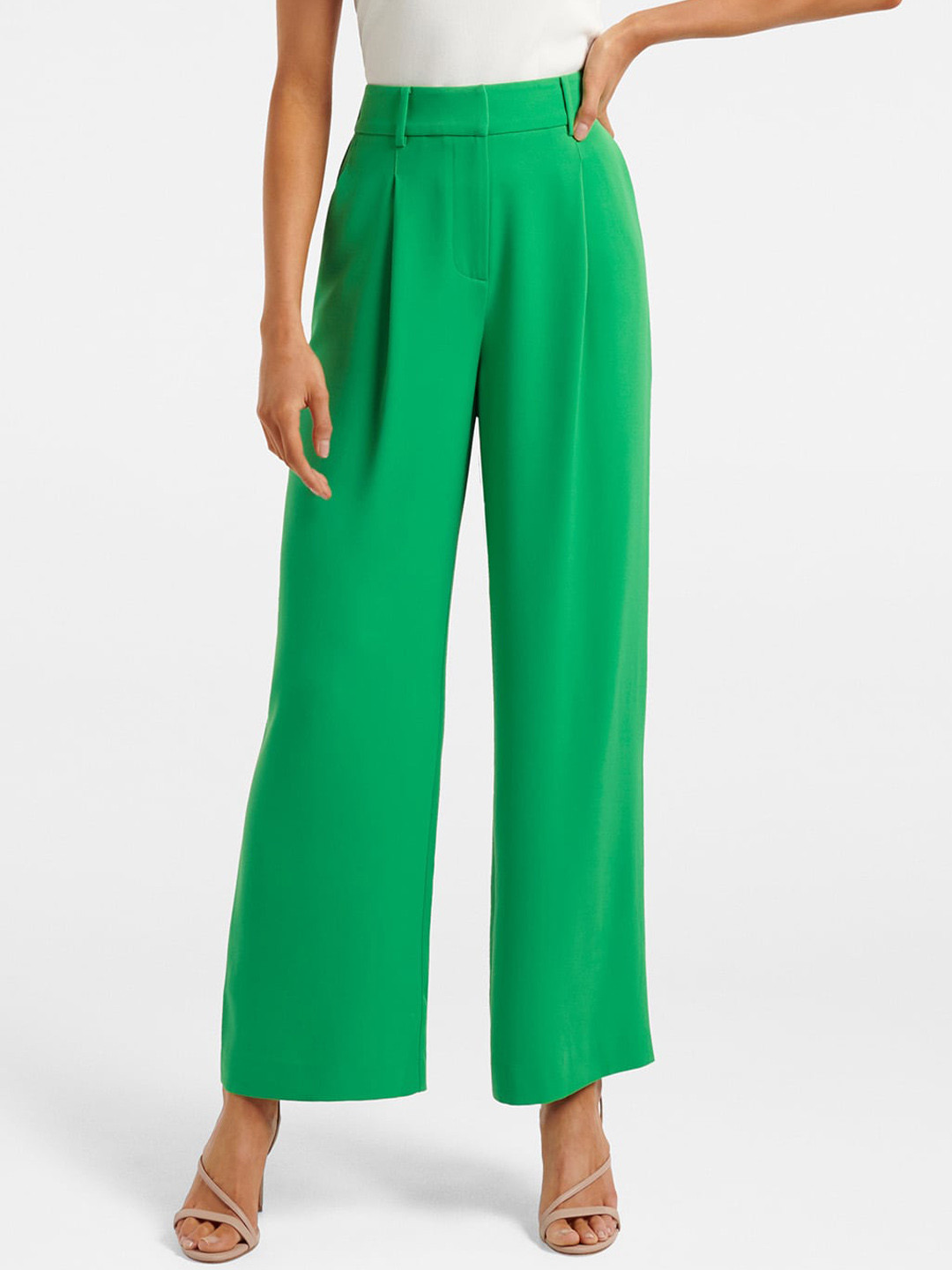 

Forever New Women Green High-Rise Pleated Trousers