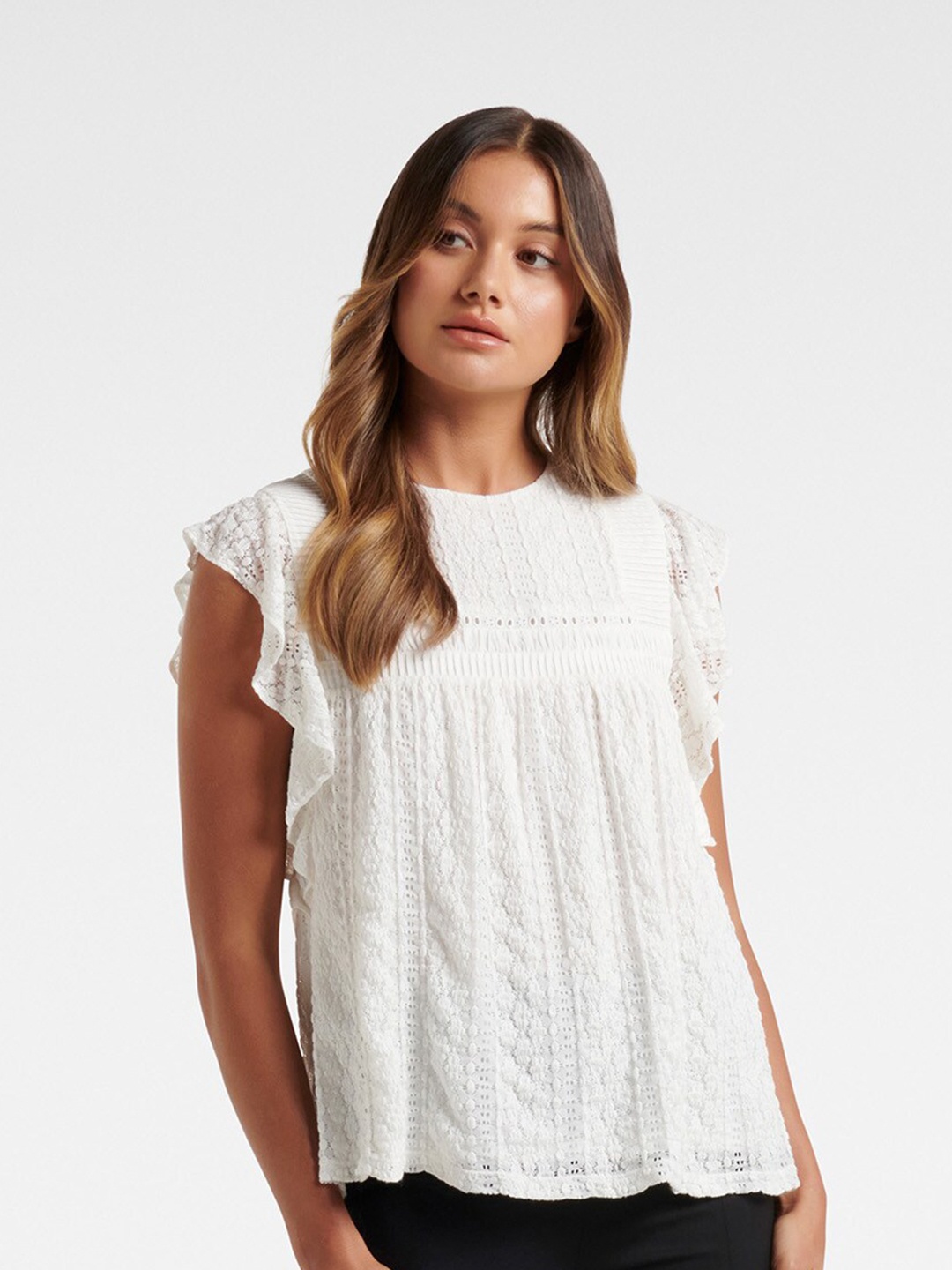 

Forever New White Lace Pintuck Top