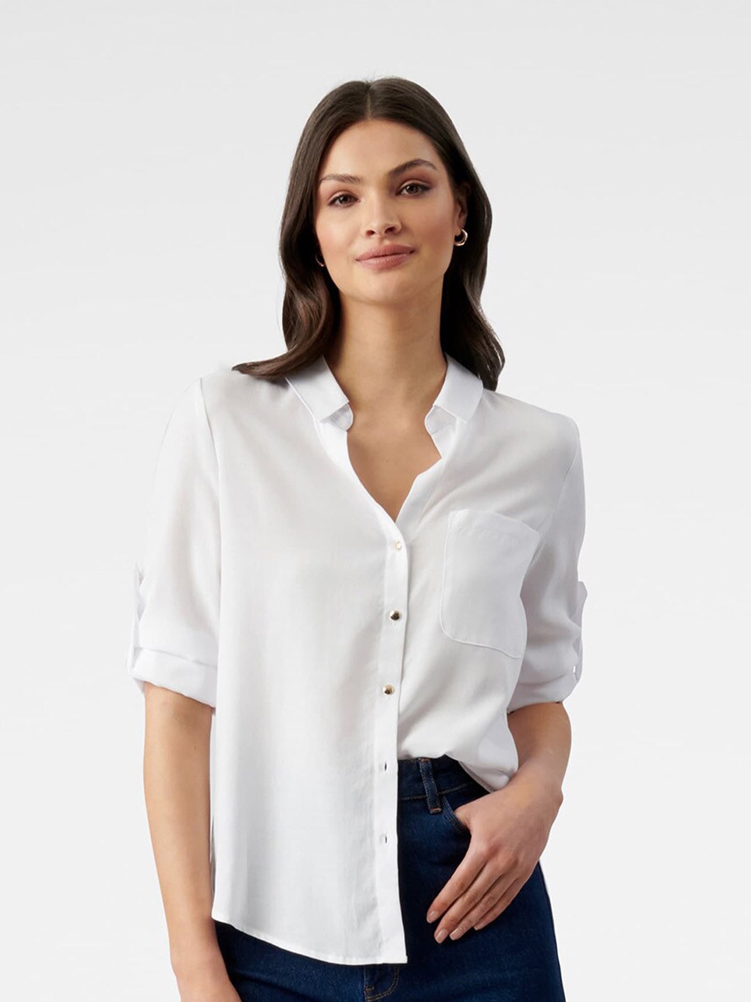 

Forever New Women White Regular Fit Solid Casual Shirt
