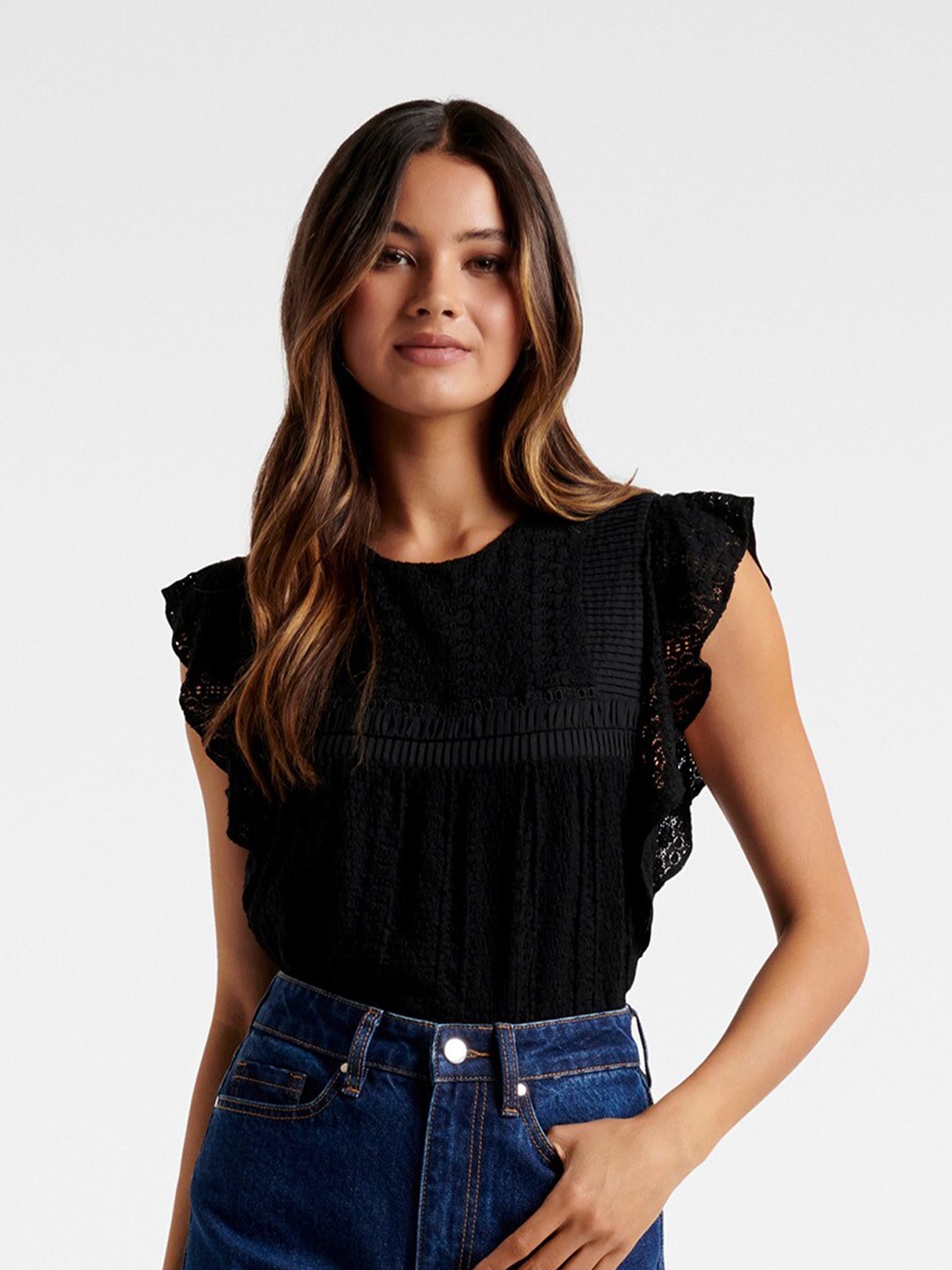 

Forever New Black Pintuck Top