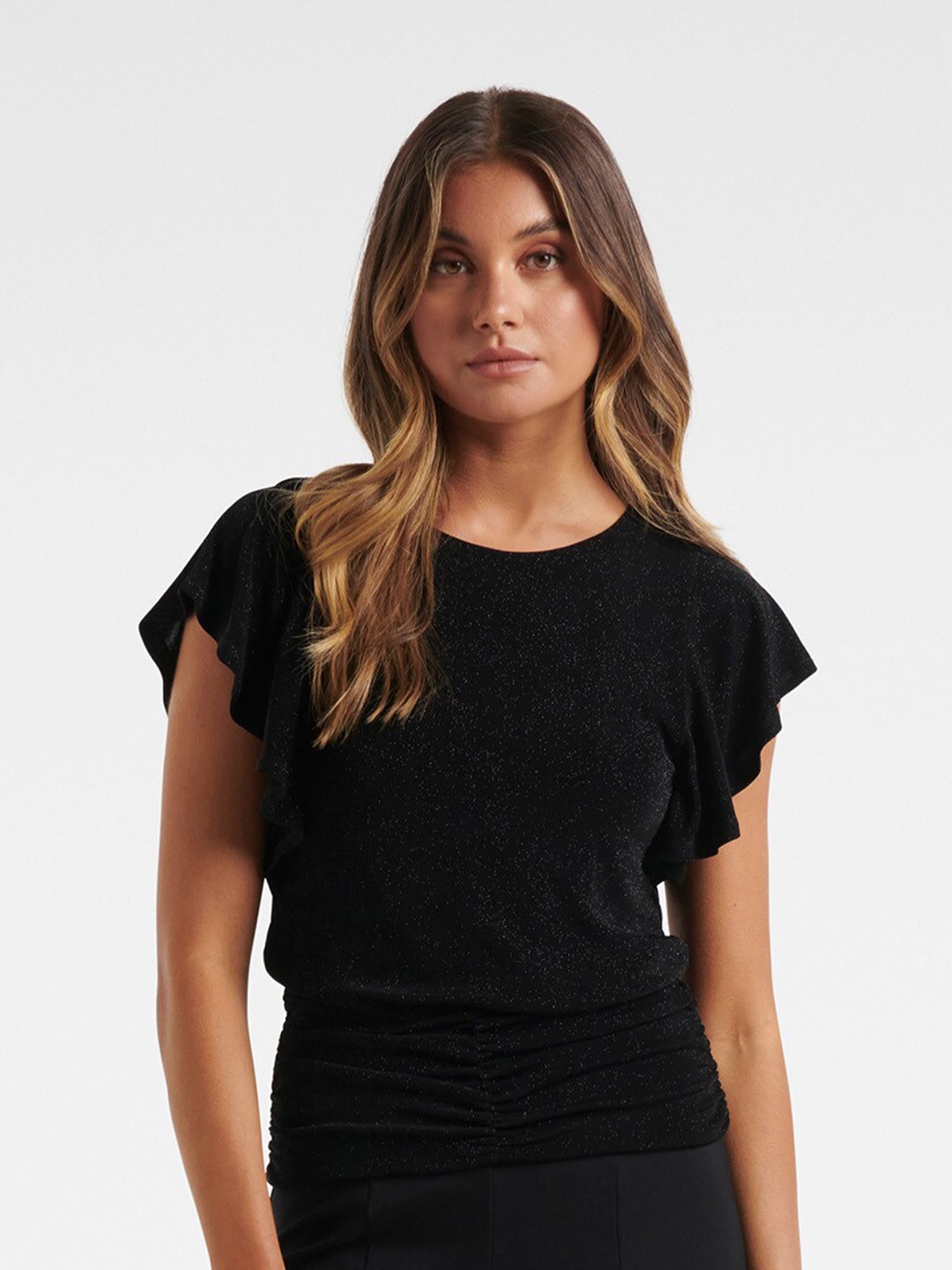 

Forever New Women Black Flutter Sleeves Top