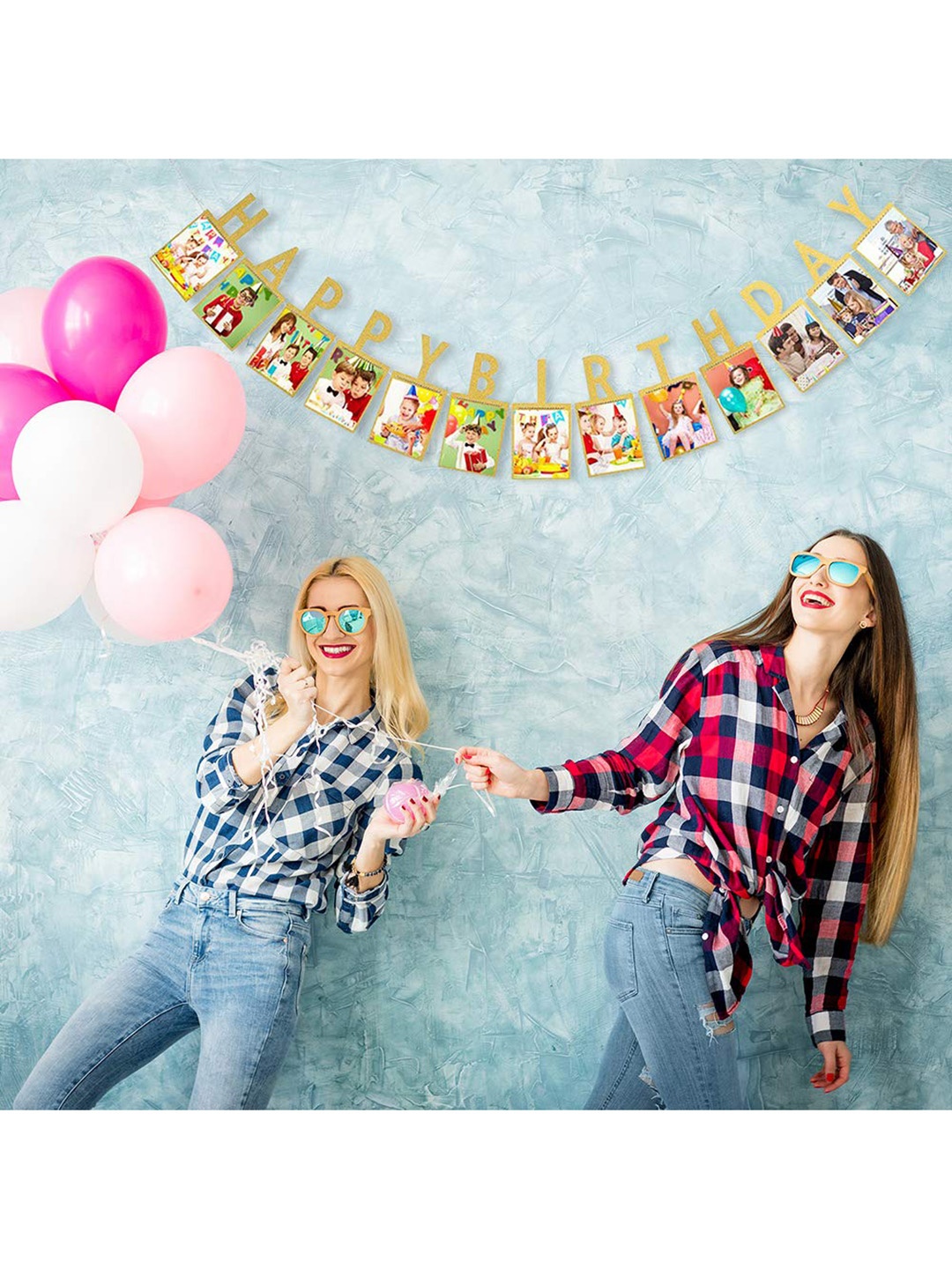 

CHOCOZONE Gold Toned Happy Birthday Decorations Photo Banner