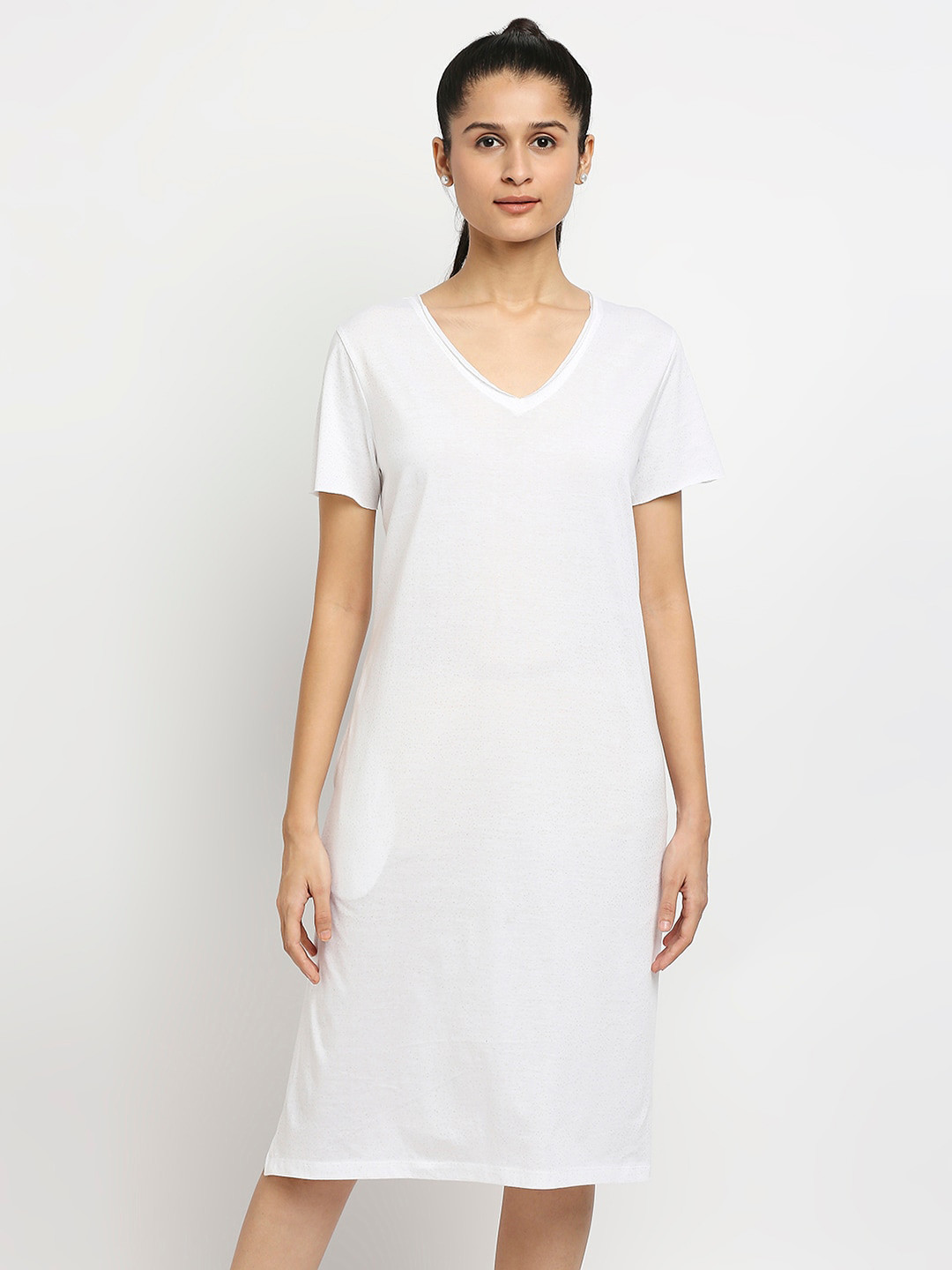 

effy Women White Solid Organic Cotton T-shirt Dress