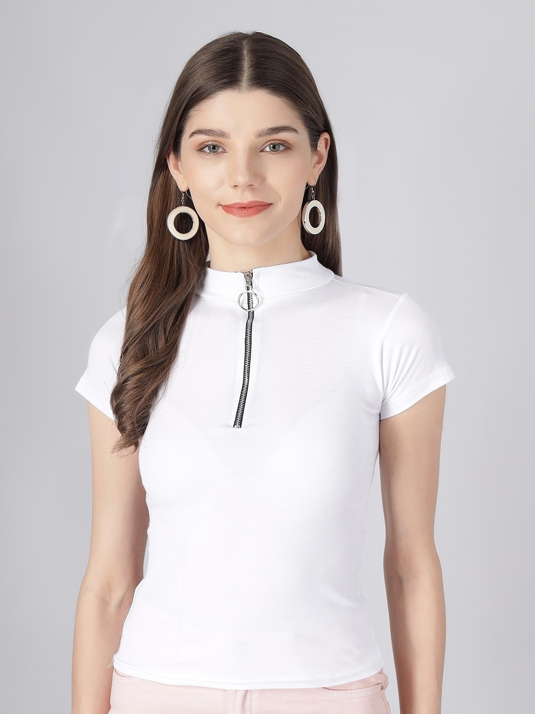 

Darzi White Solid High Neck Top