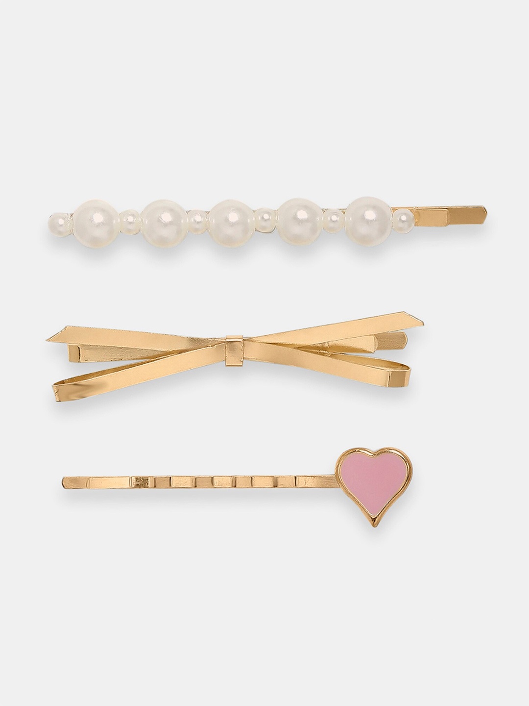 

20Dresses Women Gold-Toned & White Set of 3 Embellished Bobby Pins