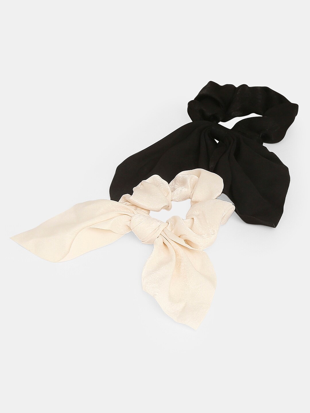

20Dresses Women Set of 2 Solid Black & Beige Scrunchies