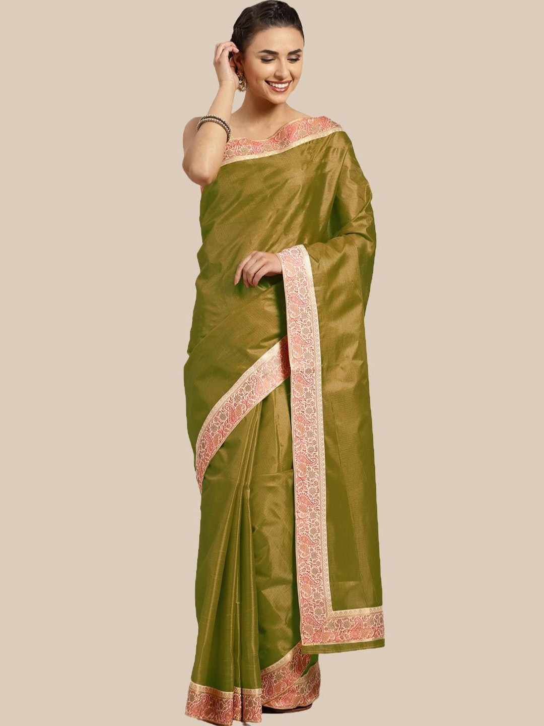 

KALINI Green & Red Art Silk Tussar Saree