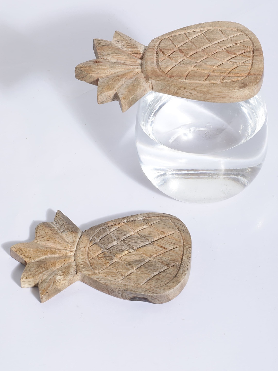 

NURTURE INDIA Set of 4 Brown Wooden Pineapple Engraved Coaster Set