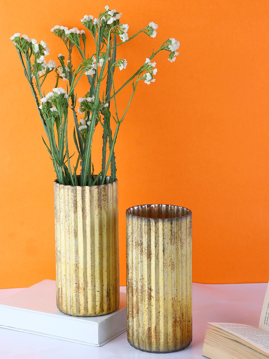 

NURTURE INDIA Gold-Colored Textured Vases Pack Of 2