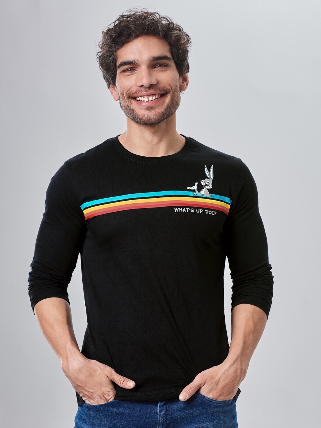 

The Souled Store Men Black & Blue Striped T-shirt