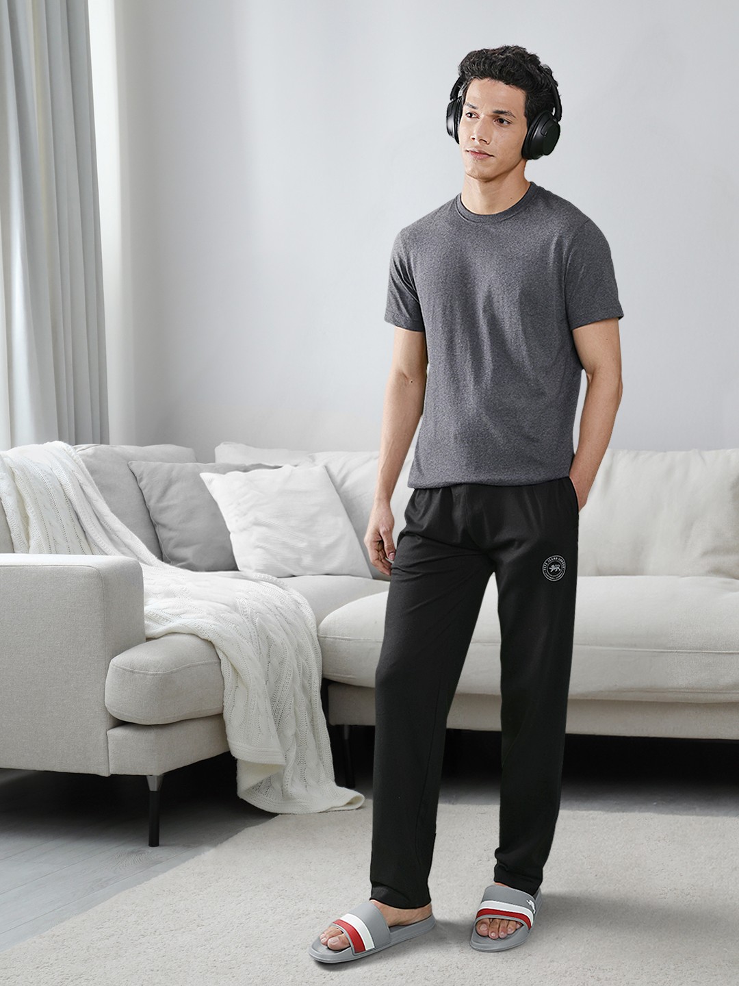 

Pepe Jeans Men Black Solid Regular Fit Athleisure Cotton Lounge Pants