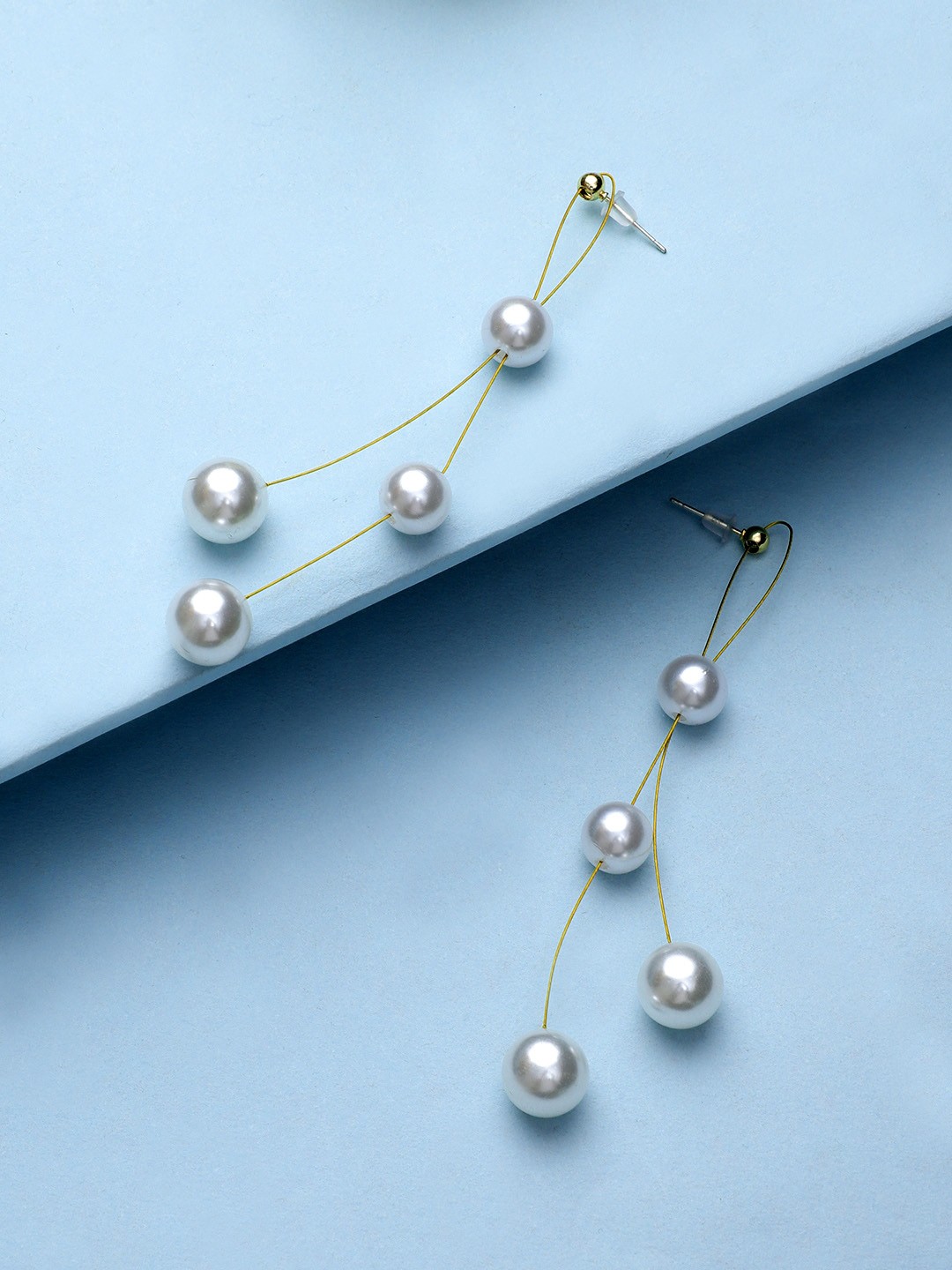 

KACY Gold-Toned & White Contemporary Drop Earrings