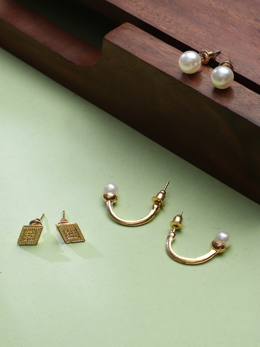

KACY Set Of 3 Gold-Toned Contemporary Half Hoop Earrings