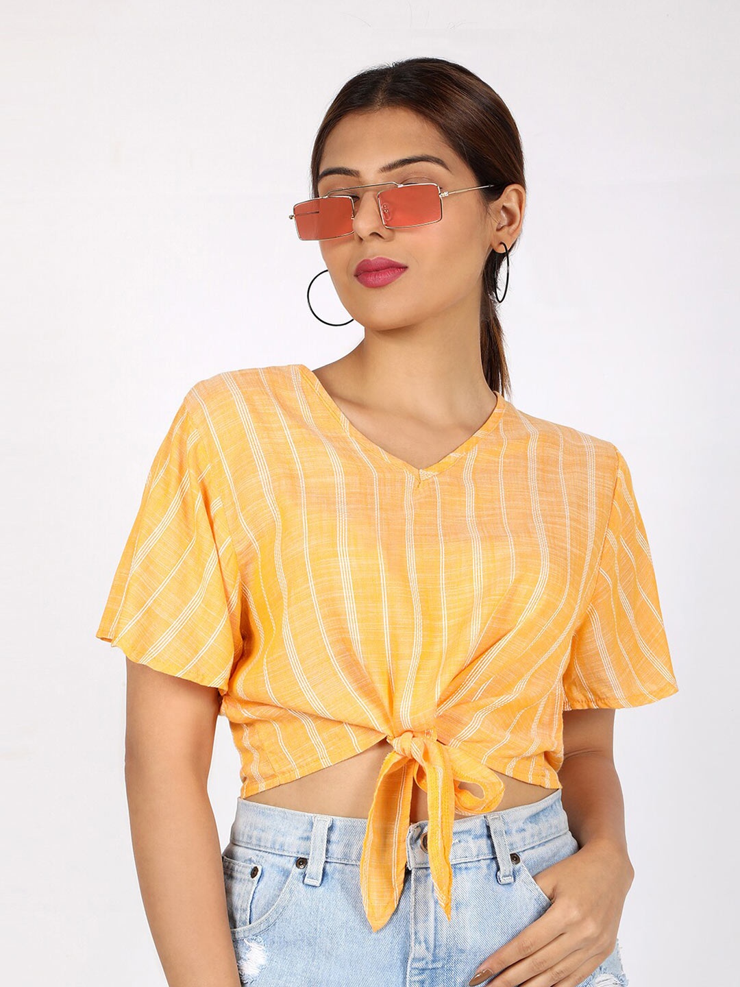 

CHIMPAAANZEE Yellow Striped Tie Up Top