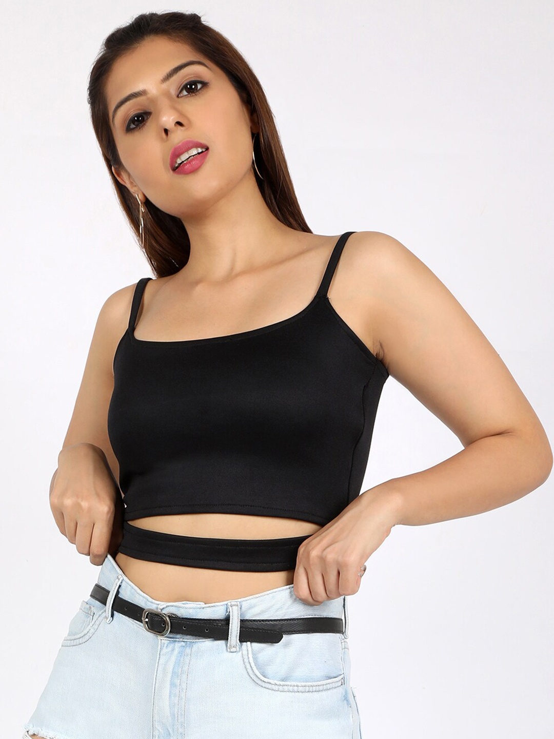 

CHIMPAAANZEE Black Cutout Waist Crop Top