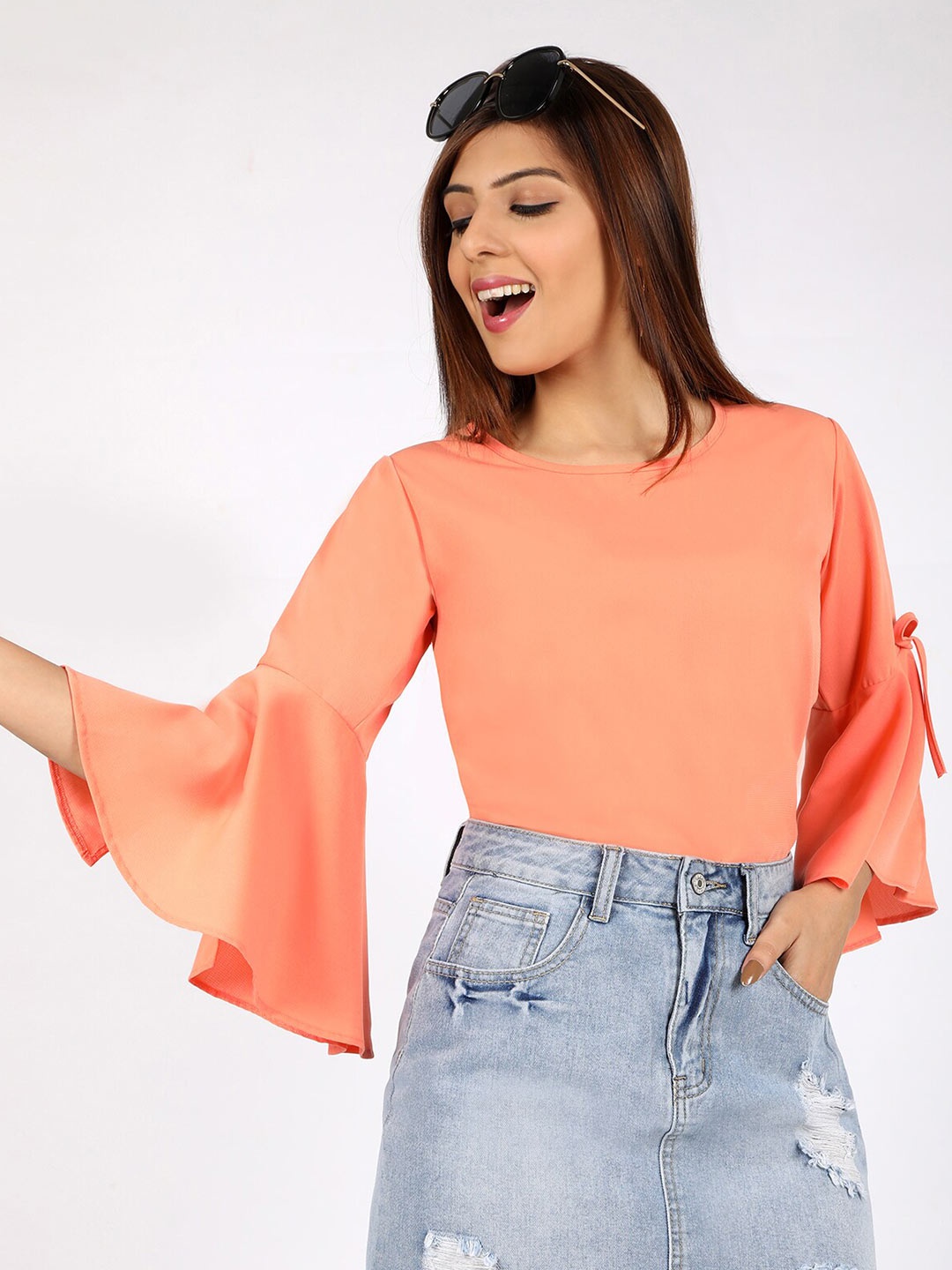 

CHIMPAAANZEE Orange Solid Slit sleeved Top