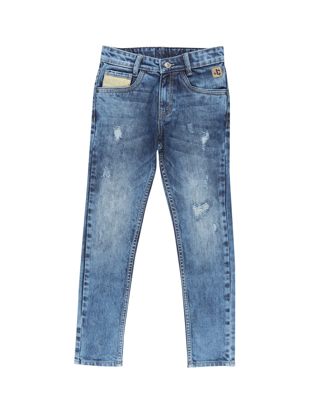 

Jean Cafe Boys Blue Jean Slim Fit Mildly Distressed Heavy Fade Jeans