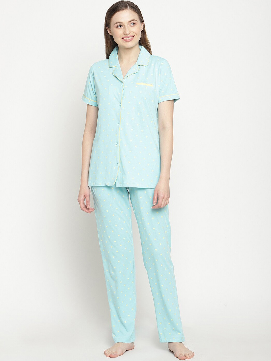 

MADAME M SECRET Women Blue Printed Night suit