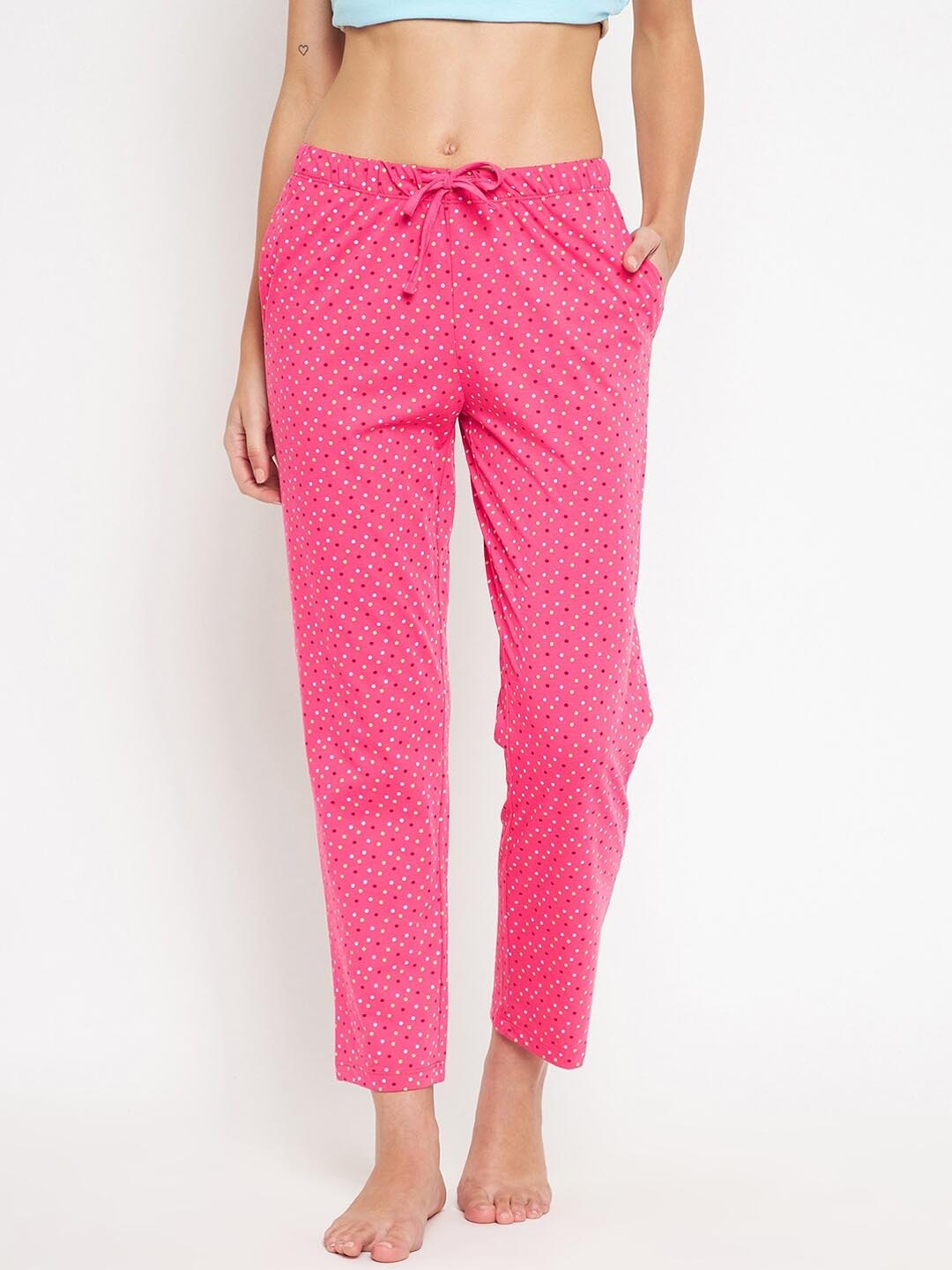 

MADAME M SECRET Women Pink Polka Dots Print Cotton Lounge Pants