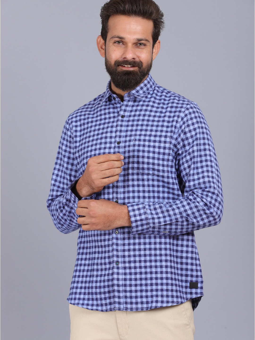 

CANOE Men Blue Original Slim Fit Gingham Checks Cotton Casual Shirt