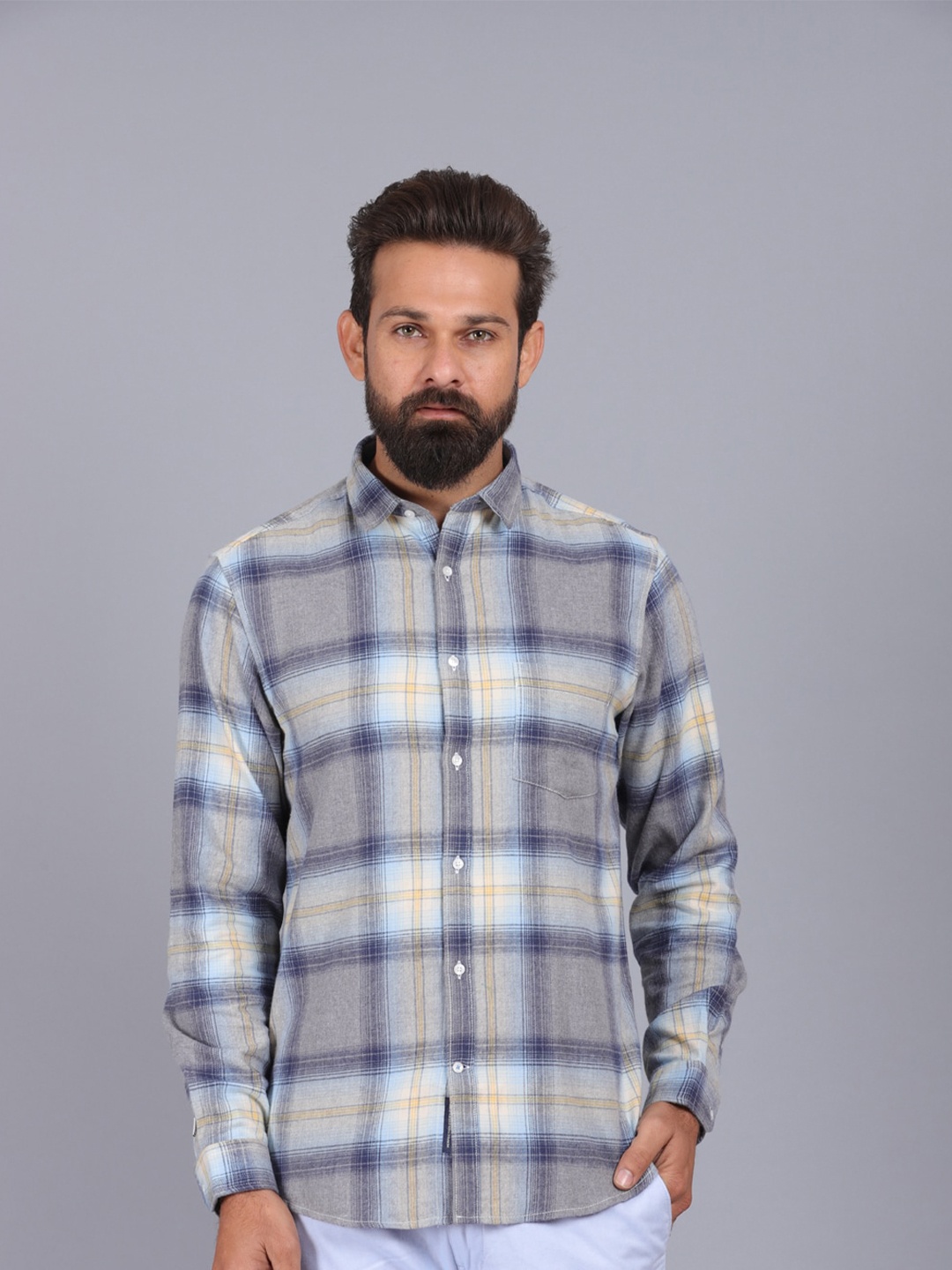 

CANOE Men Blue & Grey Original Slim Fit Checked Casual Shirt