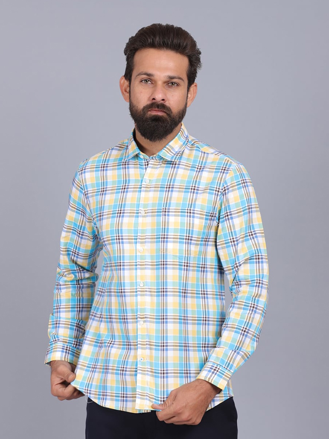 

CANOE Men Yellow Original Slim Fit Tartan Checked Cotton Casual Shirt
