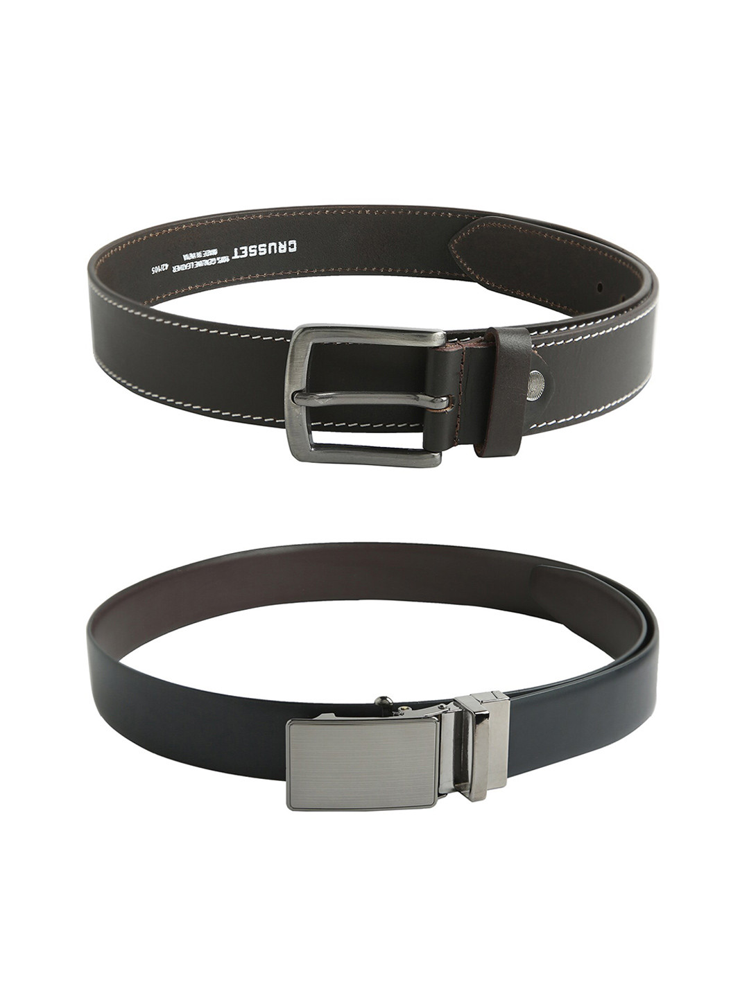 

CRUSSET Men Brown & Black Leather Belt Pack Of 2