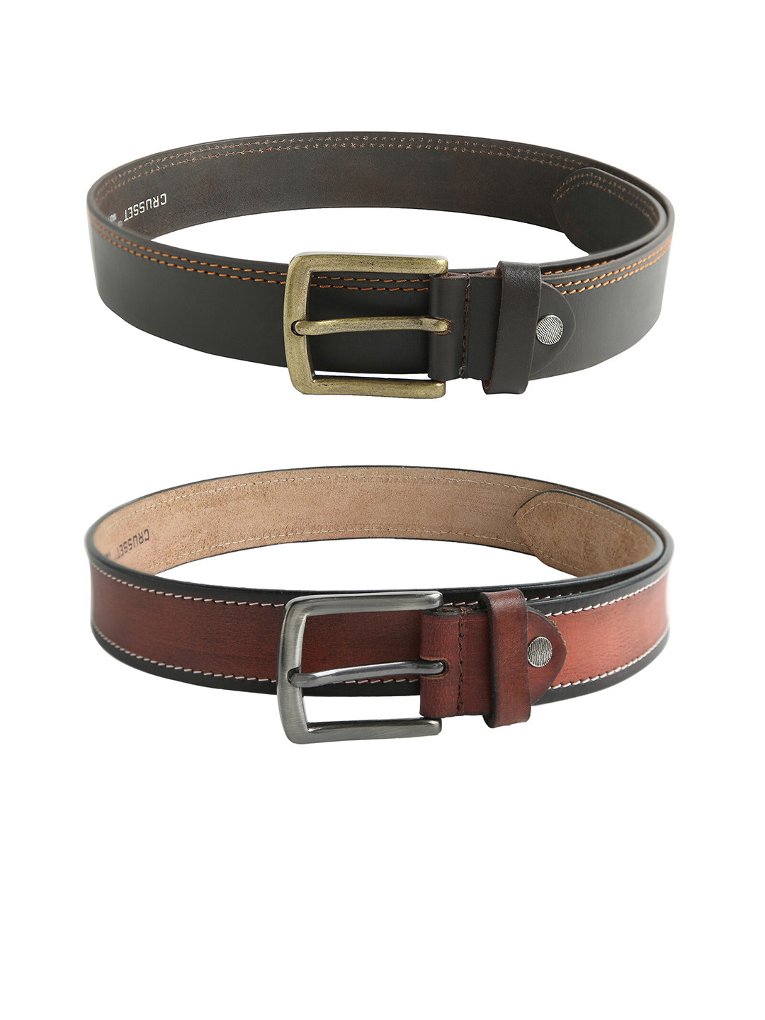 

CRUSSET Men Pack of 2 Brown & Black Leather Belt