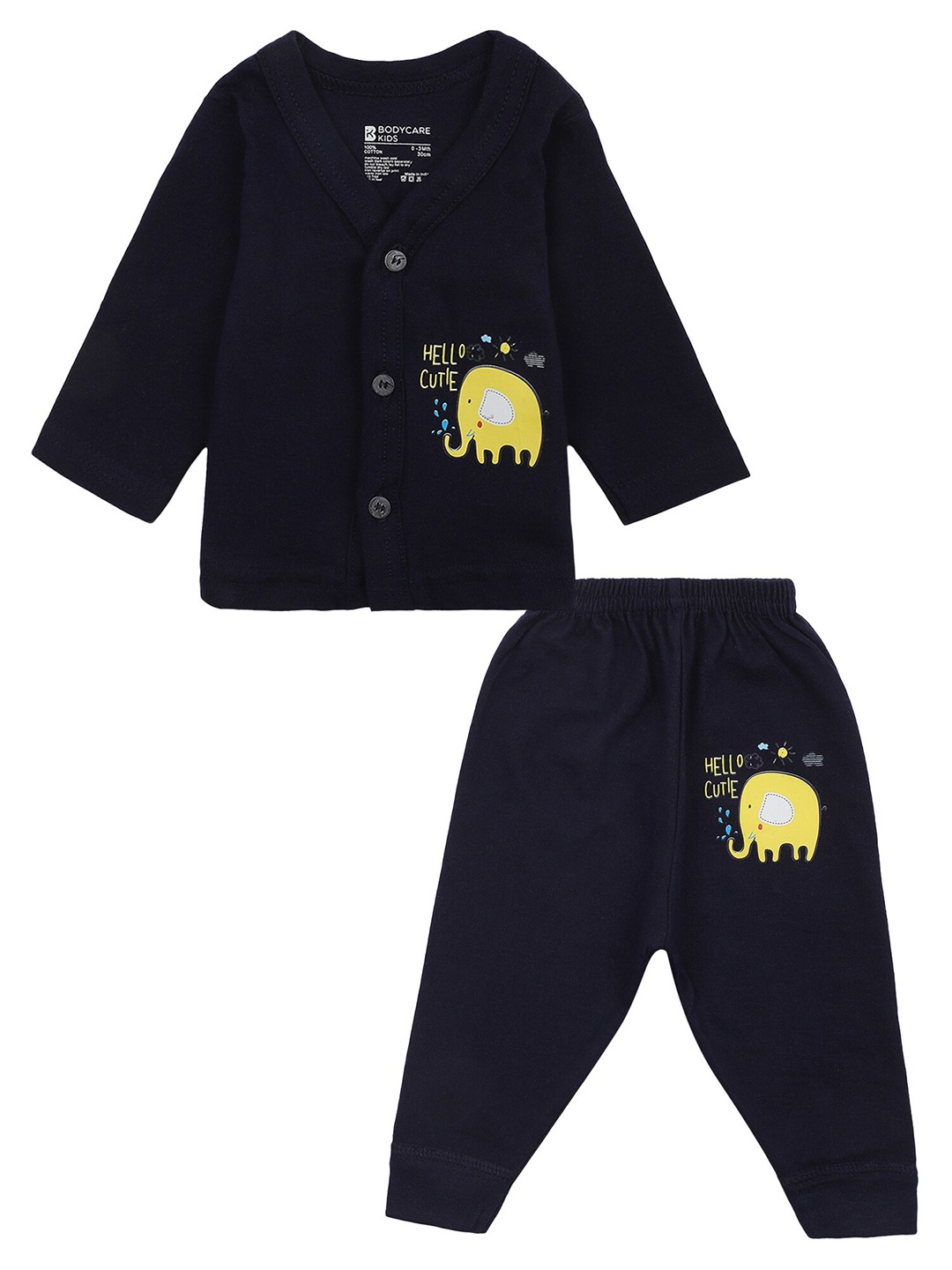 

Bodycare Kids Unisex Kids Navy Blue Printed Pure Cotton Top with Trousers
