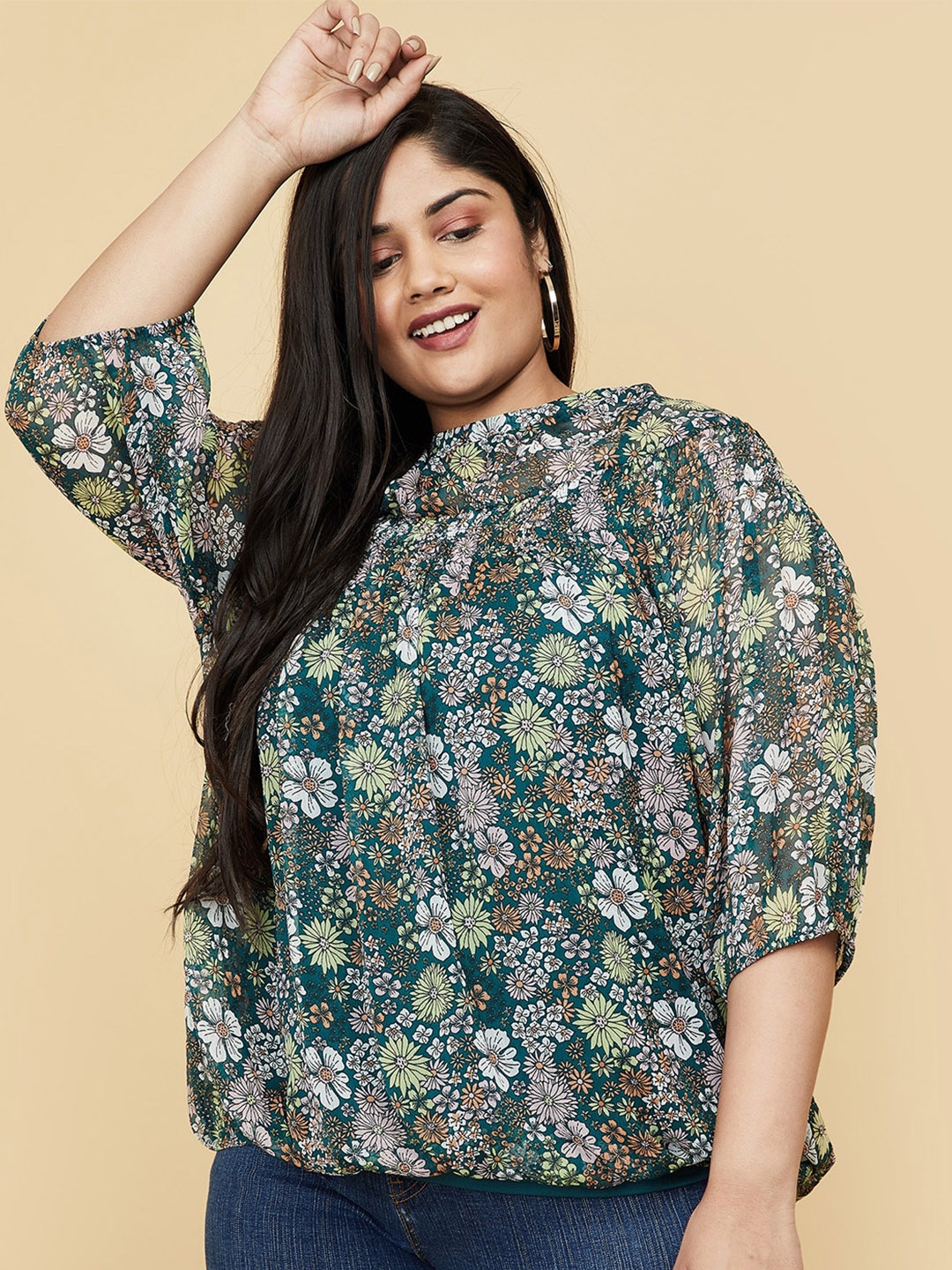 

max Green Floral Print Top