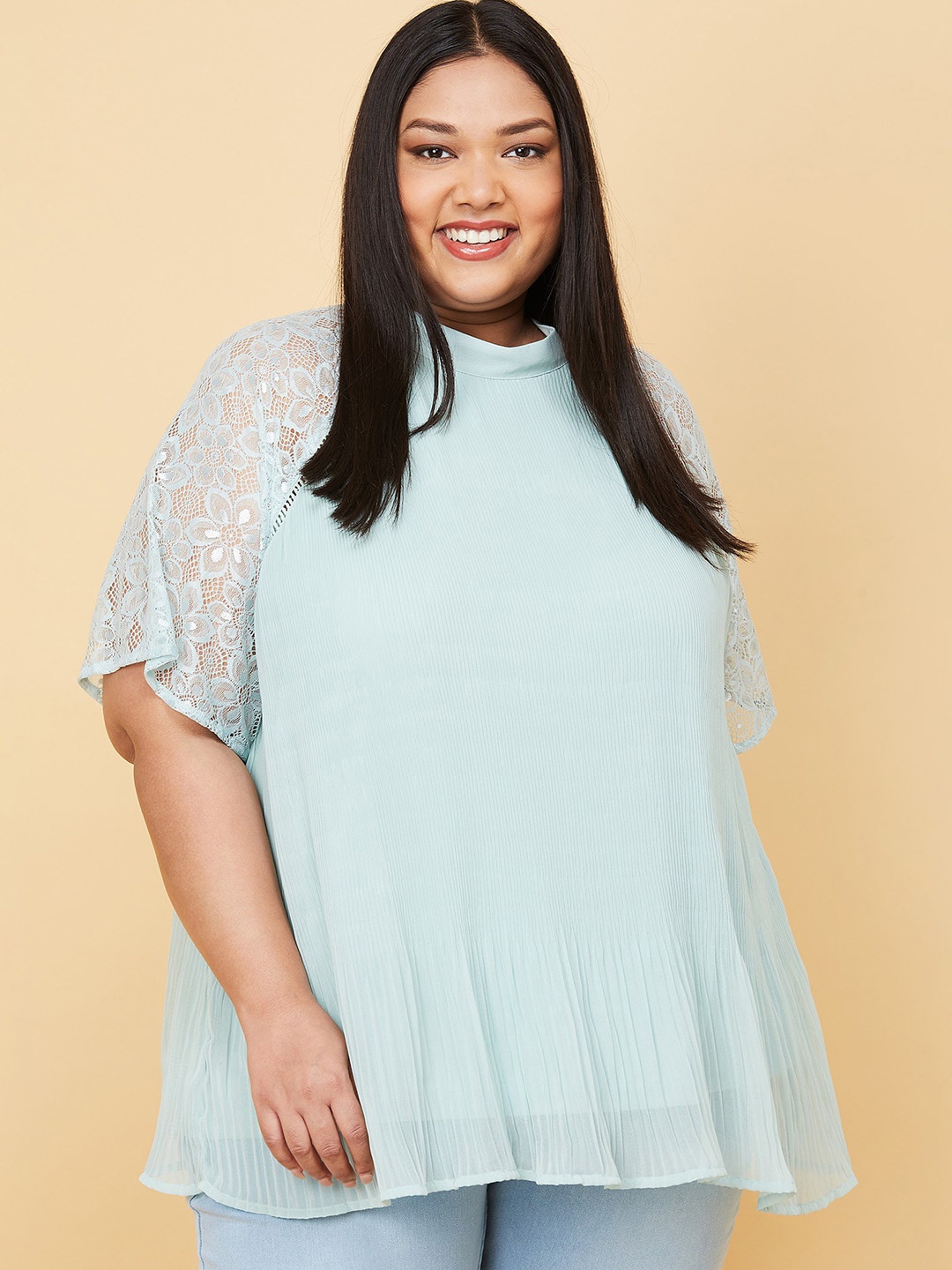 

max Plus Size Green Self Design Top