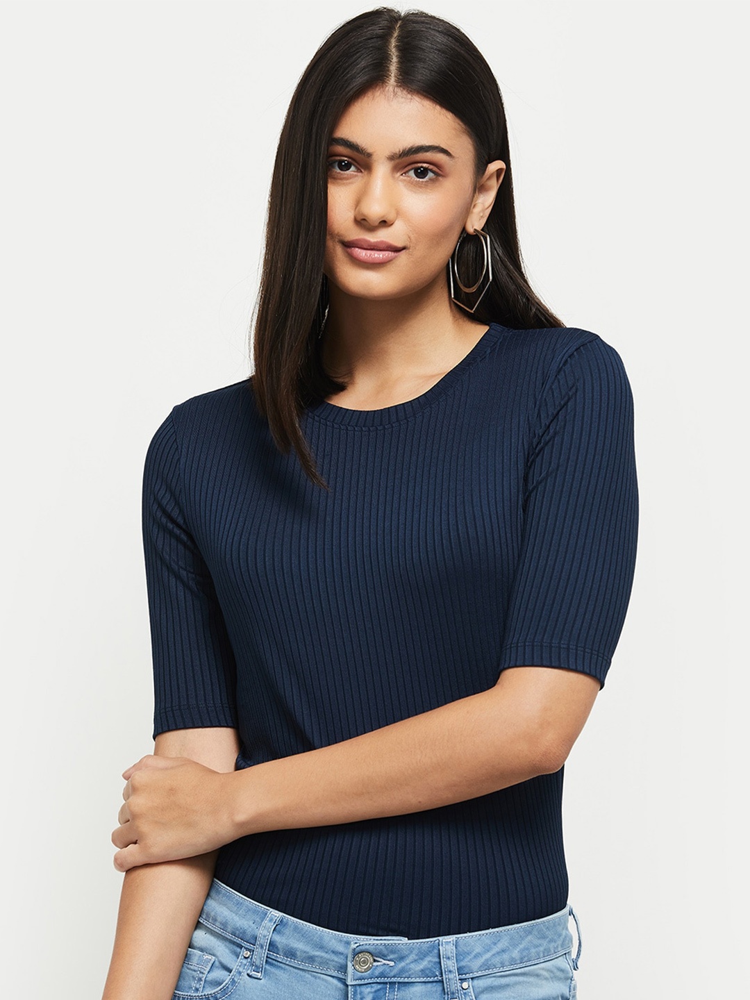 

max Navy Blue Striped Top 96% COTTON
