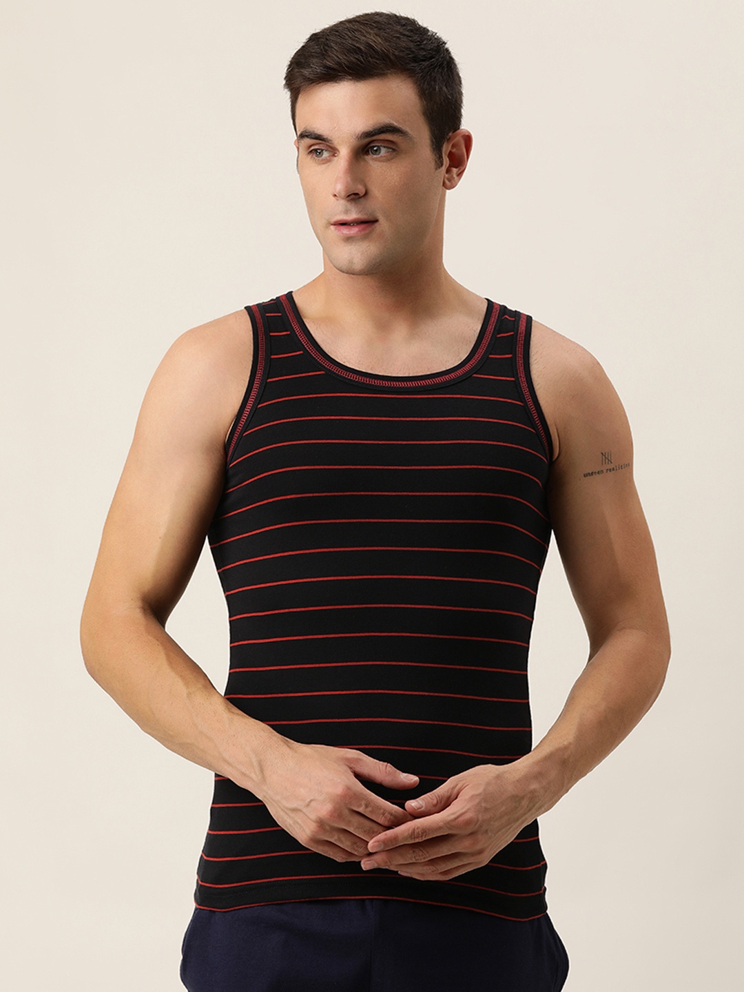 

Chromozome Men Black & Red Striped Innerwear Vest