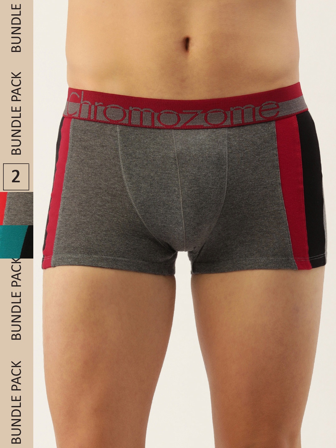 

Chromozome Men Pack of 2 Side Striped Trunks 8902733559560-V93:Black-Charcoal