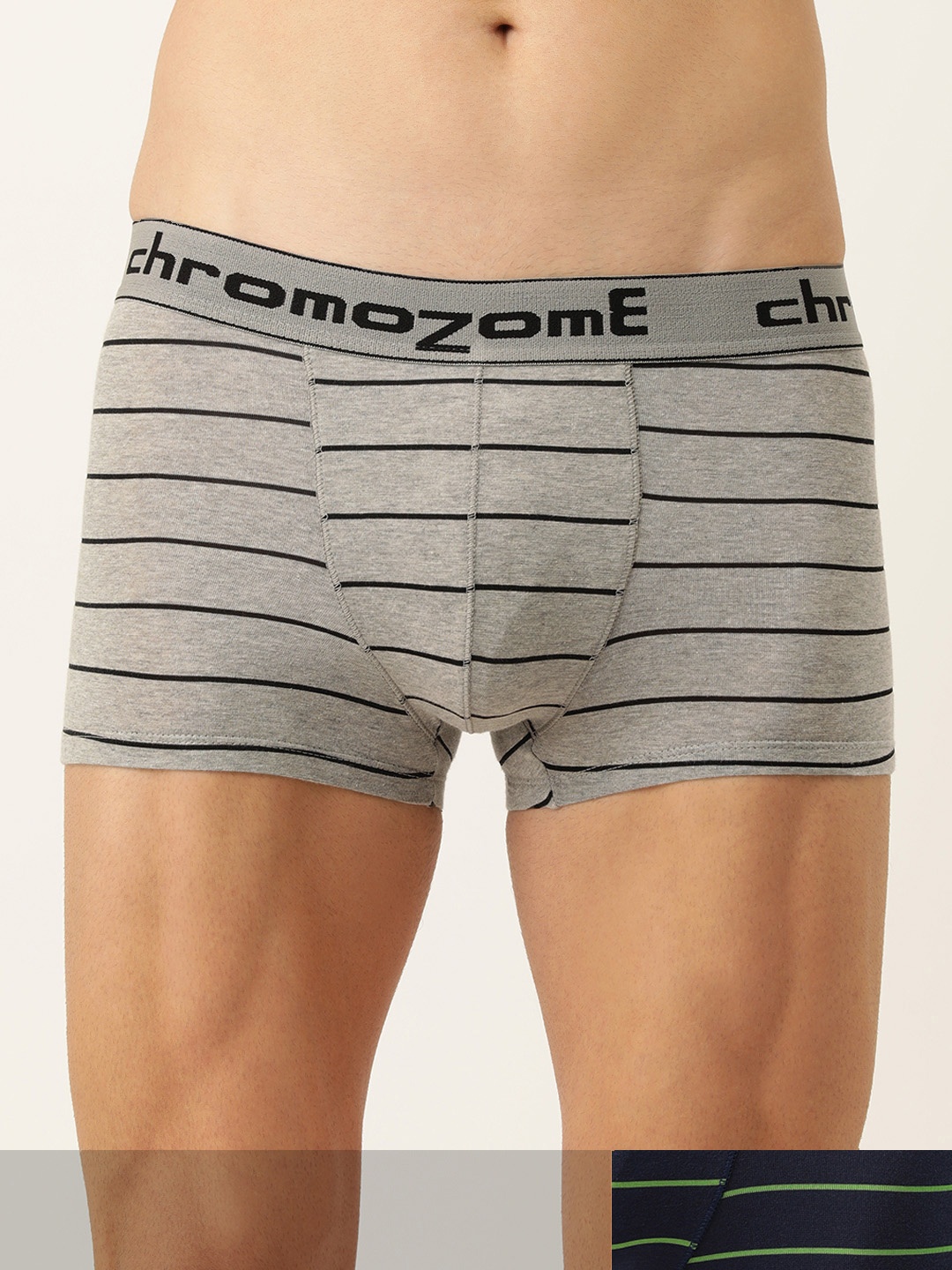 

Chromozome Men Pack of 2 Striped Trunks, Grey