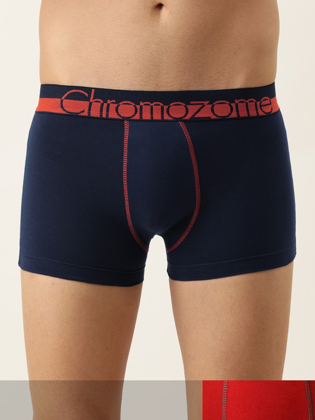 

Chromozome Preactive Men Pack Of 2 Navy Blue & Red Solid Trunks - 8902733554169
